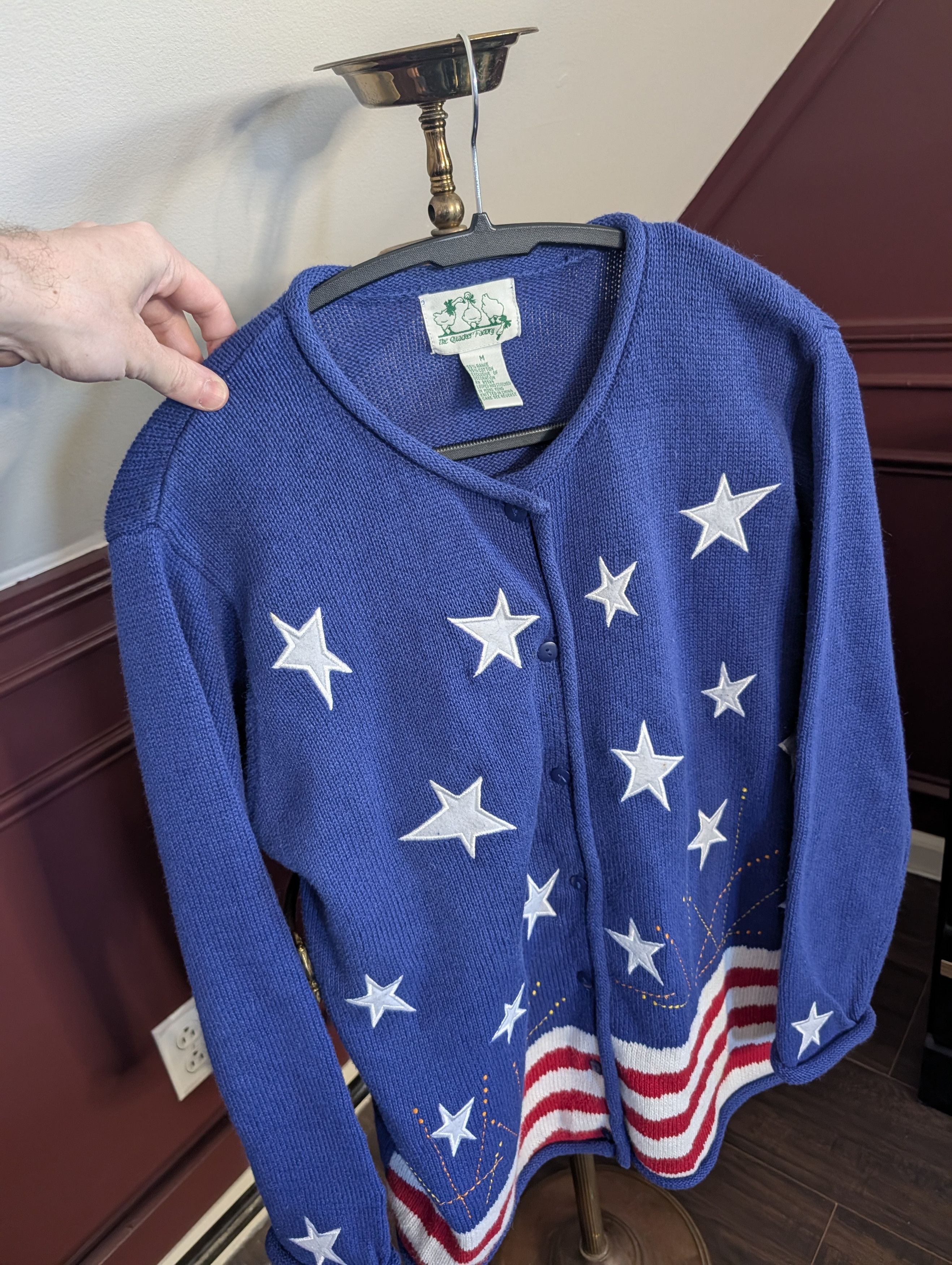 Quacker Factory Vintage RAMIE knit USA stars & stripes cardigan Med Size M / US 6-8 / IT 42-44 - 2 Thumbnail