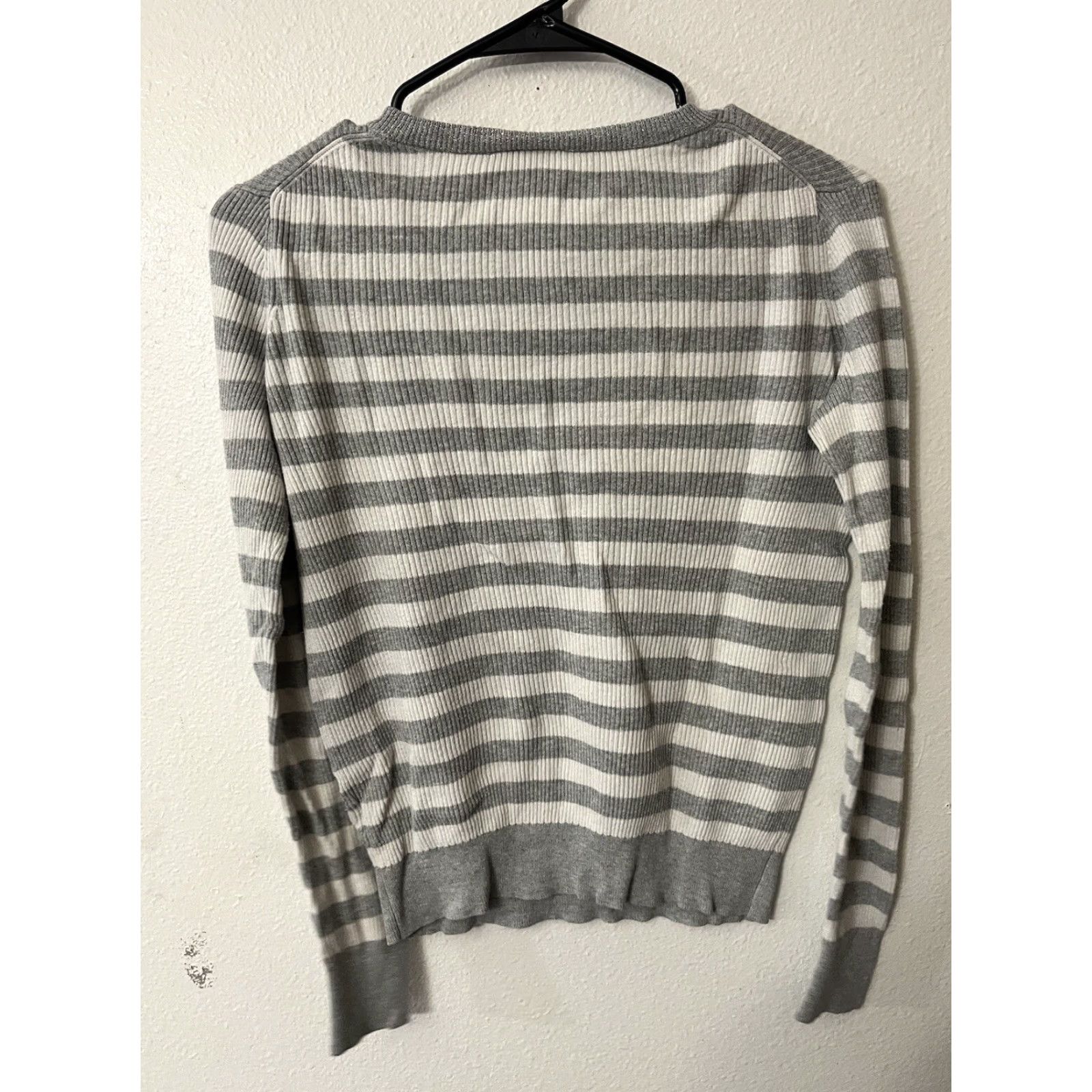 Gap GAP Size XS Crew Neck Sweater White & Gray Striped Women Lightweight Size XS / US 0-2 / IT 36-38 - 2 Thumbnail