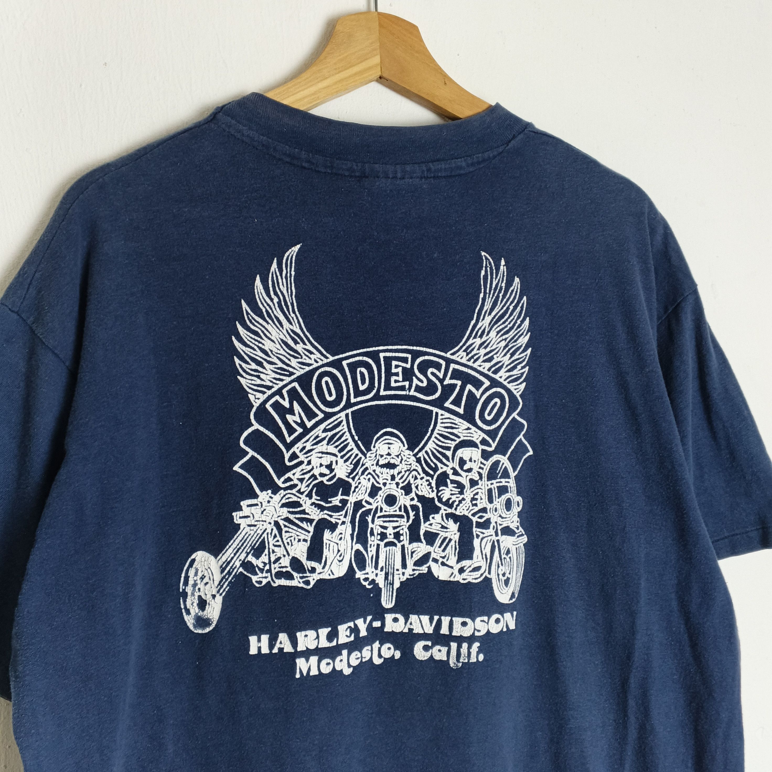 Harley Davidson Vintage 80s Harley Davidson Modesto California T-Shirt Size US XL / EU 56 / 4 - 4 Thumbnail