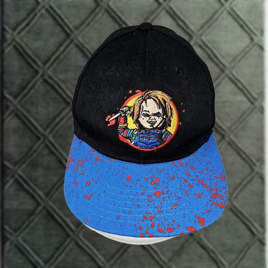 Vintage Chucky Hat Cap Snap Back Black Blue Blood Splatter Graphic Horror Movie Mens Size ONE SIZE - 1 Thumbnail