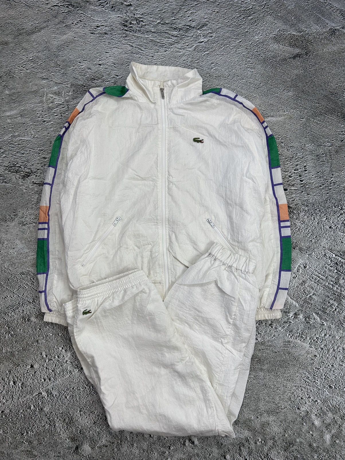 Lacoste track suit vintage white pants windbreaker 90s