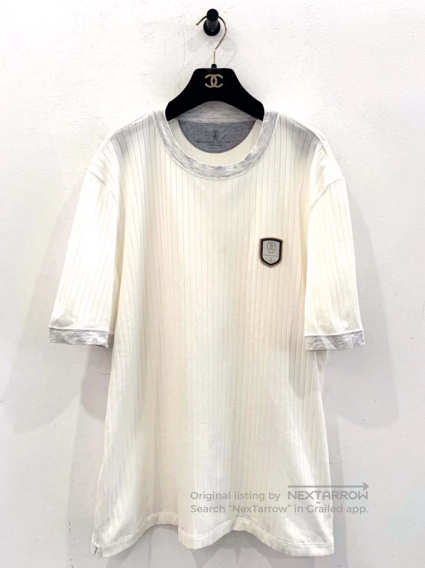 Brunello Cucinelli Brunello Cucinelli Men's White Badge Logo Ribbed Tee. Size US M / EU 48-50 / 2 - 1 Thumbnail