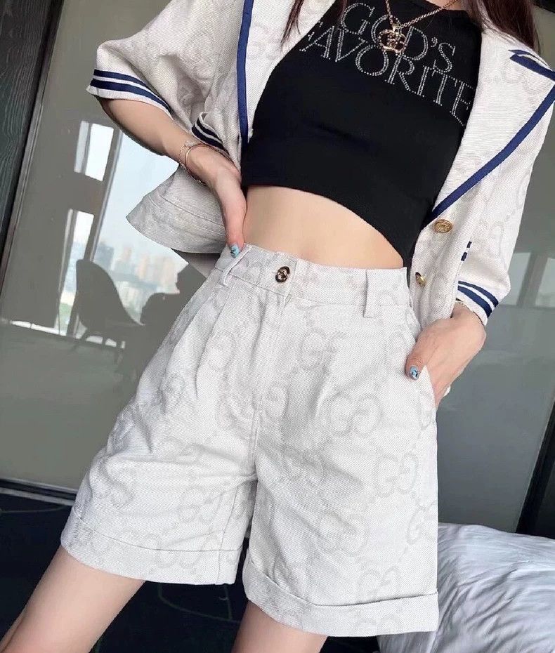 Gucci Gucci Beige logo jacquand printed cotton casual shorts Size 25" / US 0 / IT 36 - 8 Thumbnail