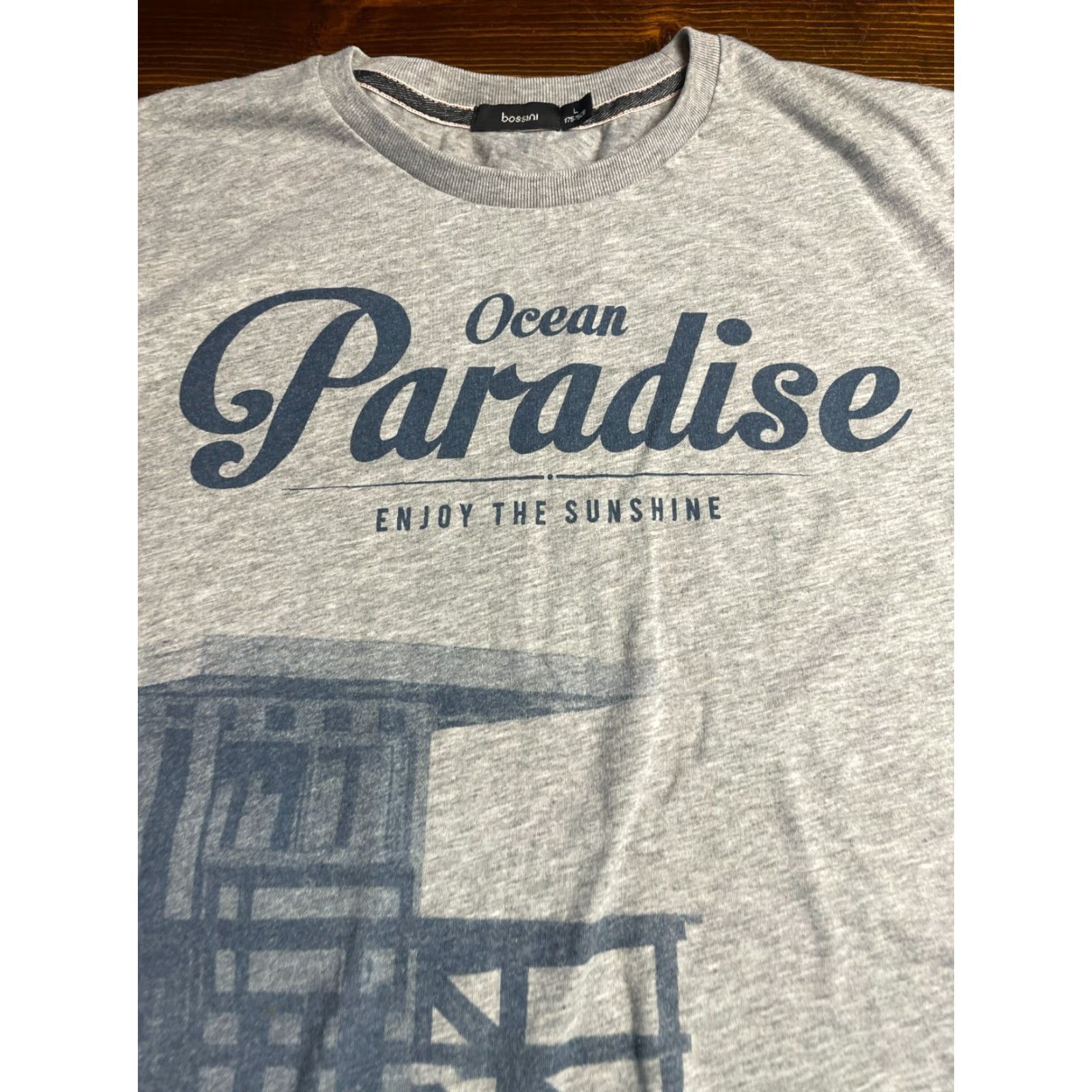 Paradise Bossini Shirt Men's Large Crew Neck T-Shirt Gray Blue Green Paradise Crew Neck Navy Blue? (Color: Gray) Size US L / EU 52-54 / 3 - 3 Thumbnail