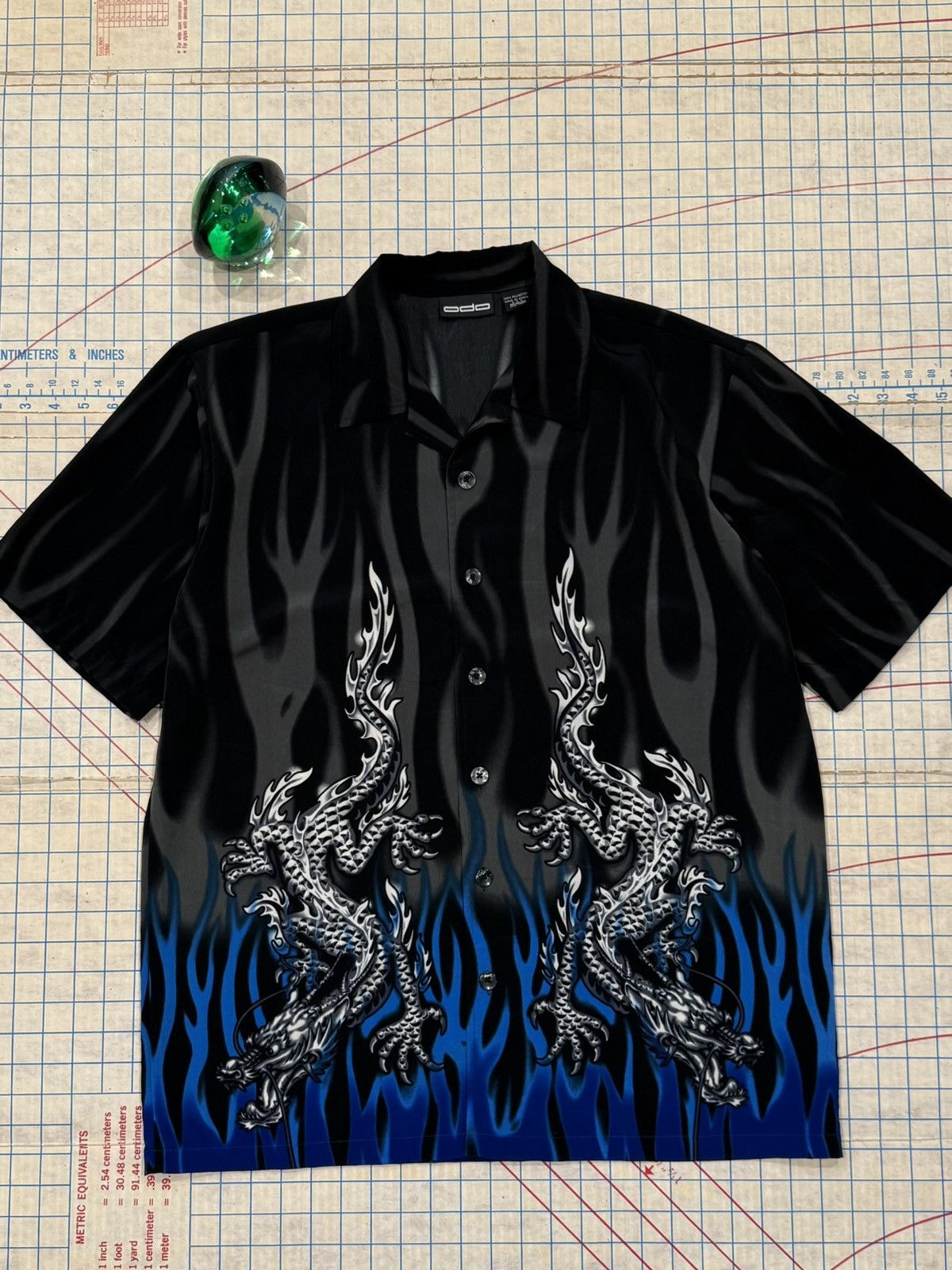 Vintage Vintage Odo Blue Flame Dragon Short Sleeve Button Up Medium Size US M / EU 48-50 / 2 - 1 Thumbnail