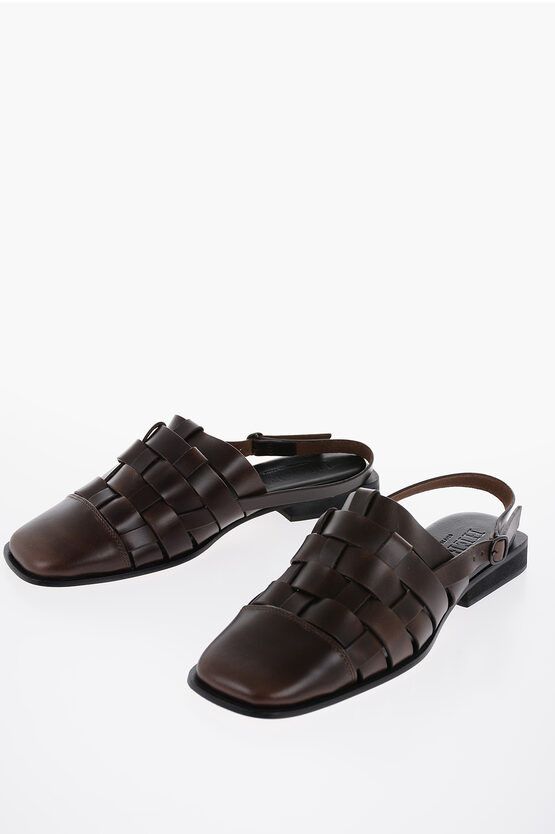 image of Hereu Braided Leather Mura Slingback Sandals in Brown, Women's (Size 8)