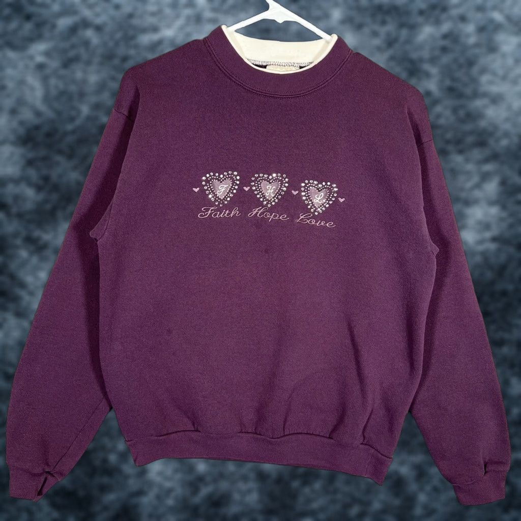 Vintage VINTAGE Decorated Originals Faith Hope Love Sweater Womens Medium Purple 90s Size M / US 6-8 / IT 42-44 - 1 Thumbnail