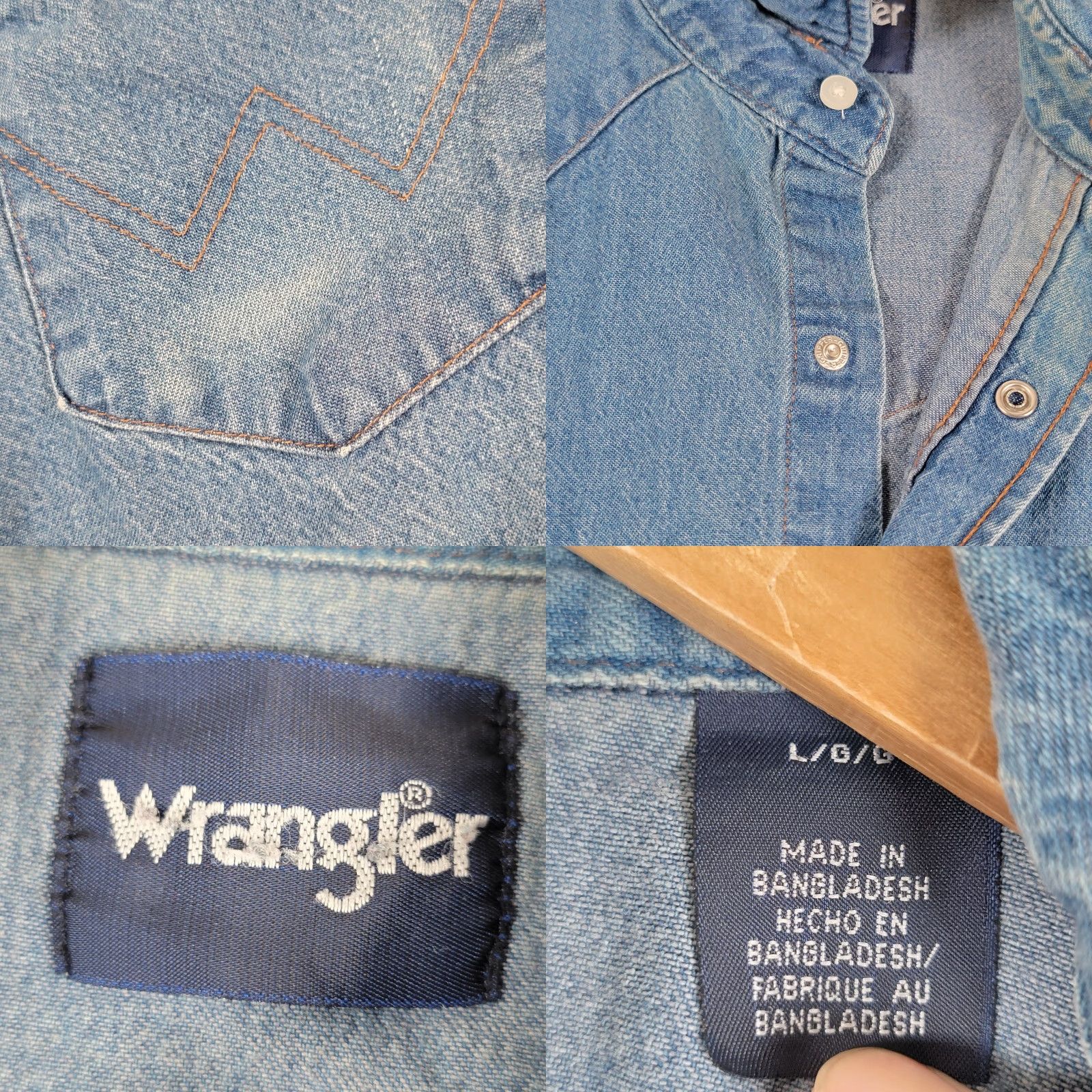 Wrangler VINTAGE Wrangler Mens Button-Down Shirt Regular L Blue Denim Western Pearl Snap Size US L / EU 52-54 / 3 - 9 Thumbnail
