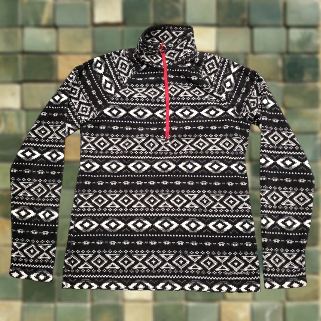 Eddie Bauer Eddie Bauer Sweater Womens Small Black Geometric Diamond 1/4 Zip Fleece Outdoors Size S / US 4 / IT 40 - 1 Thumbnail