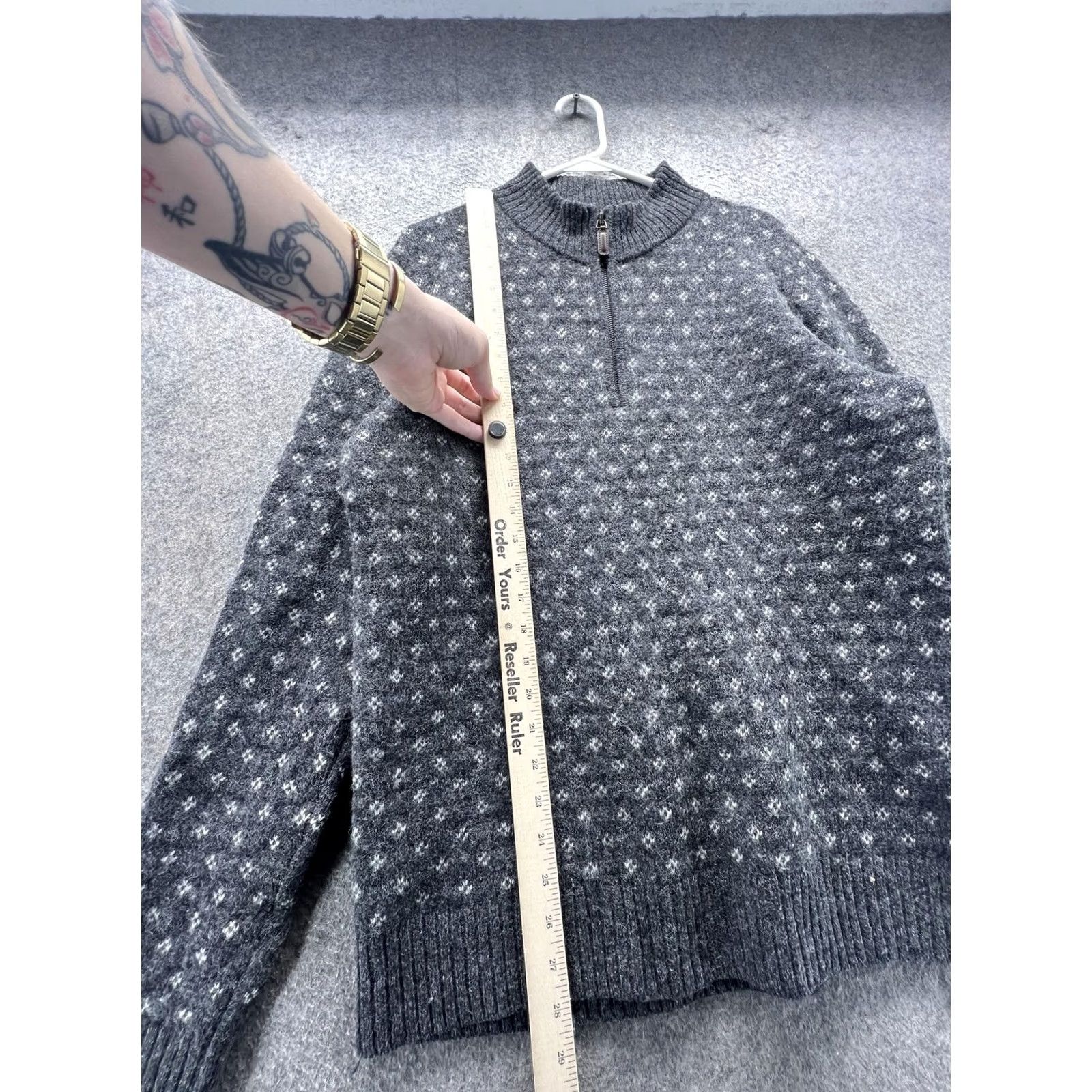 Abercrombie & Fitch Abercrombie & Fitch Sweater Mens M Gray 1/4 Zip Mock Neck Geometric Wool Size US M / EU 48-50 / 2 - 2 Thumbnail