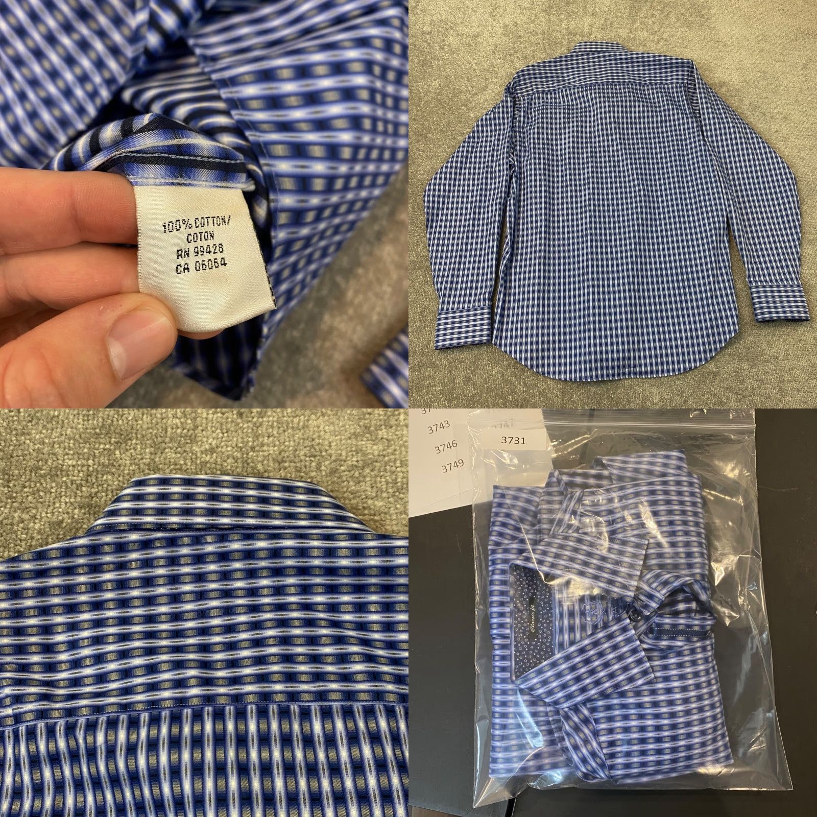 BUGATCHI BUGATCHI Shirt Mens Small Blue Plaid Geometric Button Up Casual Dress Top L/S Size US S / EU 44-46 / 1 - 8 Thumbnail