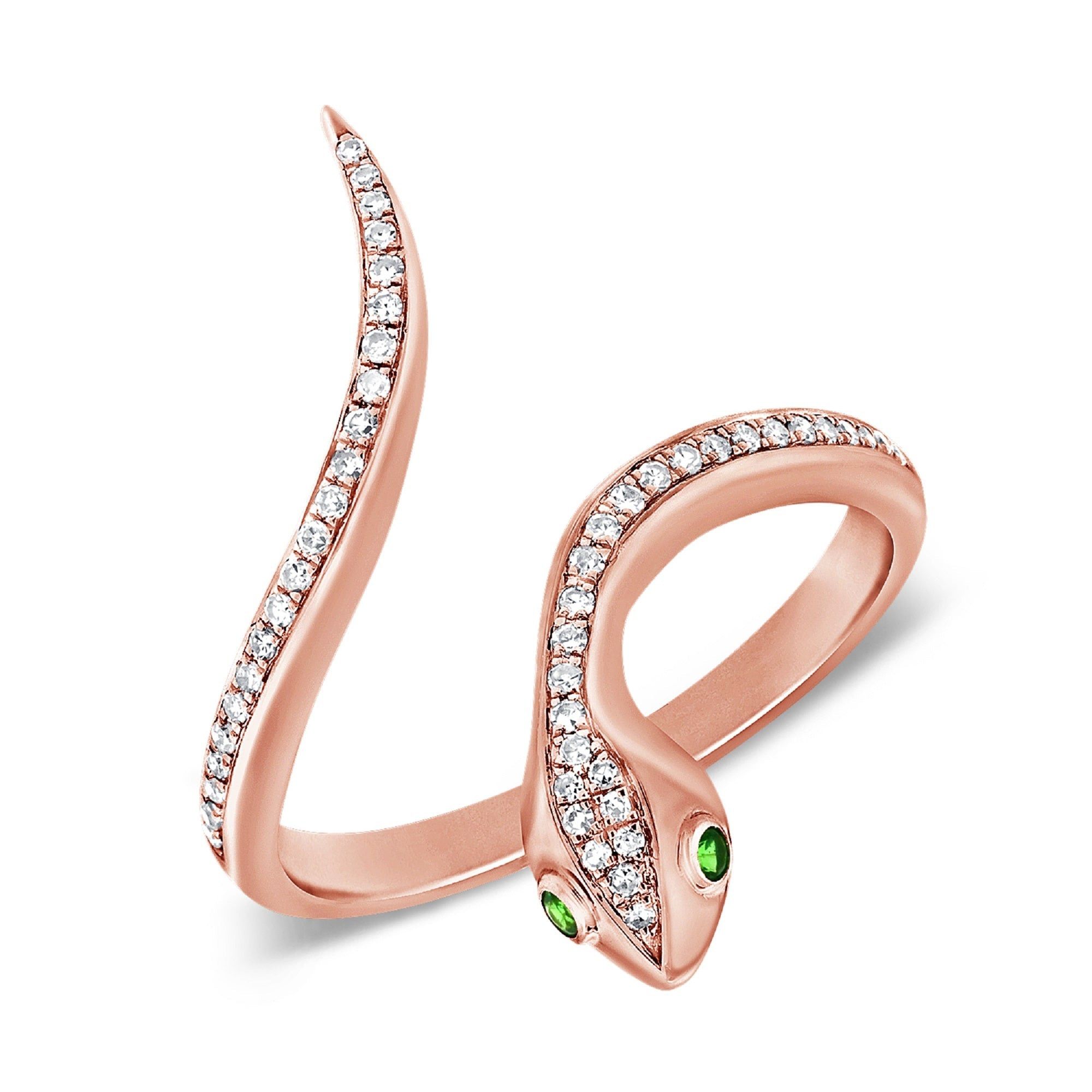 image of Tiffany Co Diamond & Tsavorite Snake Ring In 14K Rose Gold, Women's