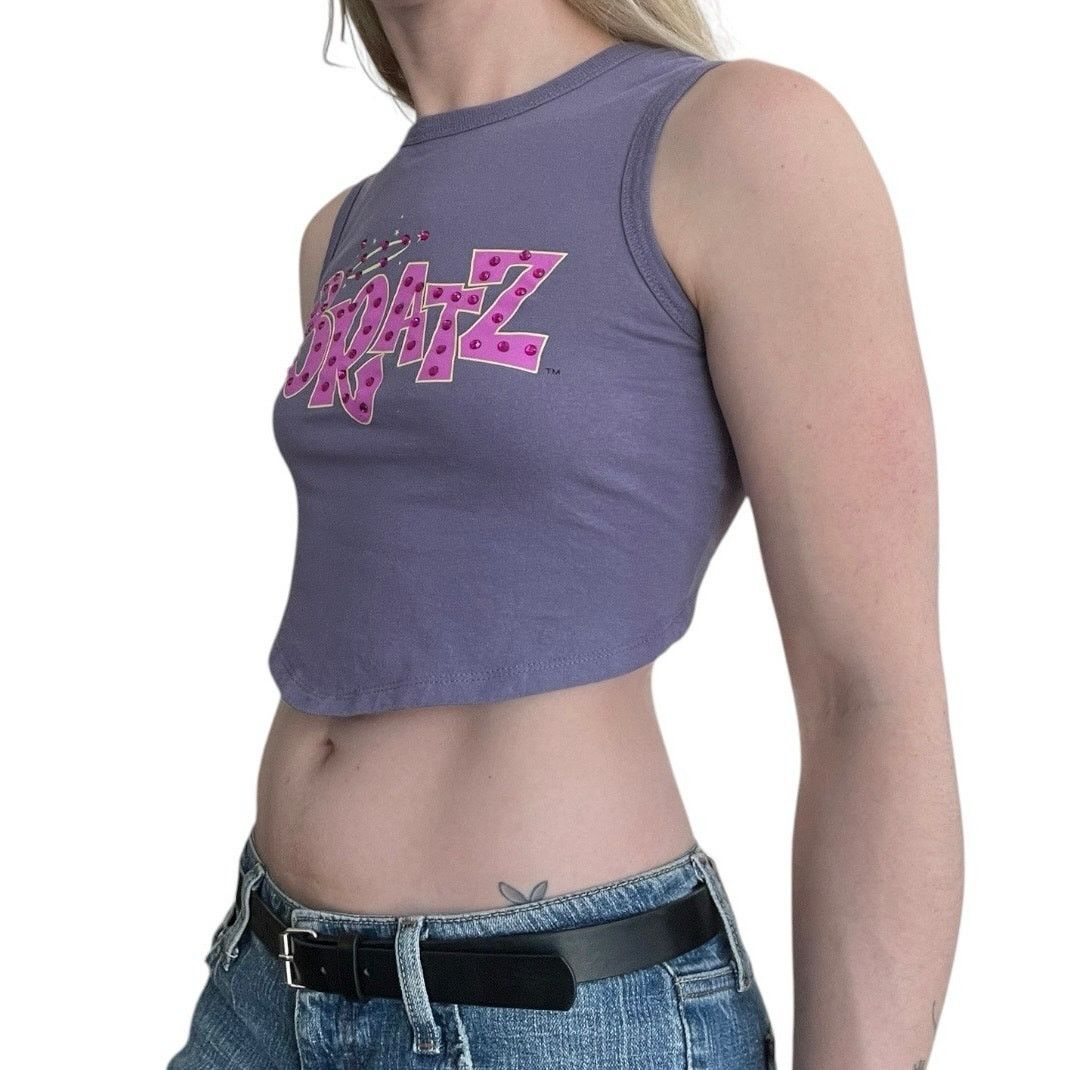 Other Bratz Purple Graphic Sequin Cropped Open Tie Back Tank Top Size S / US 4 / IT 40 - 3 Thumbnail