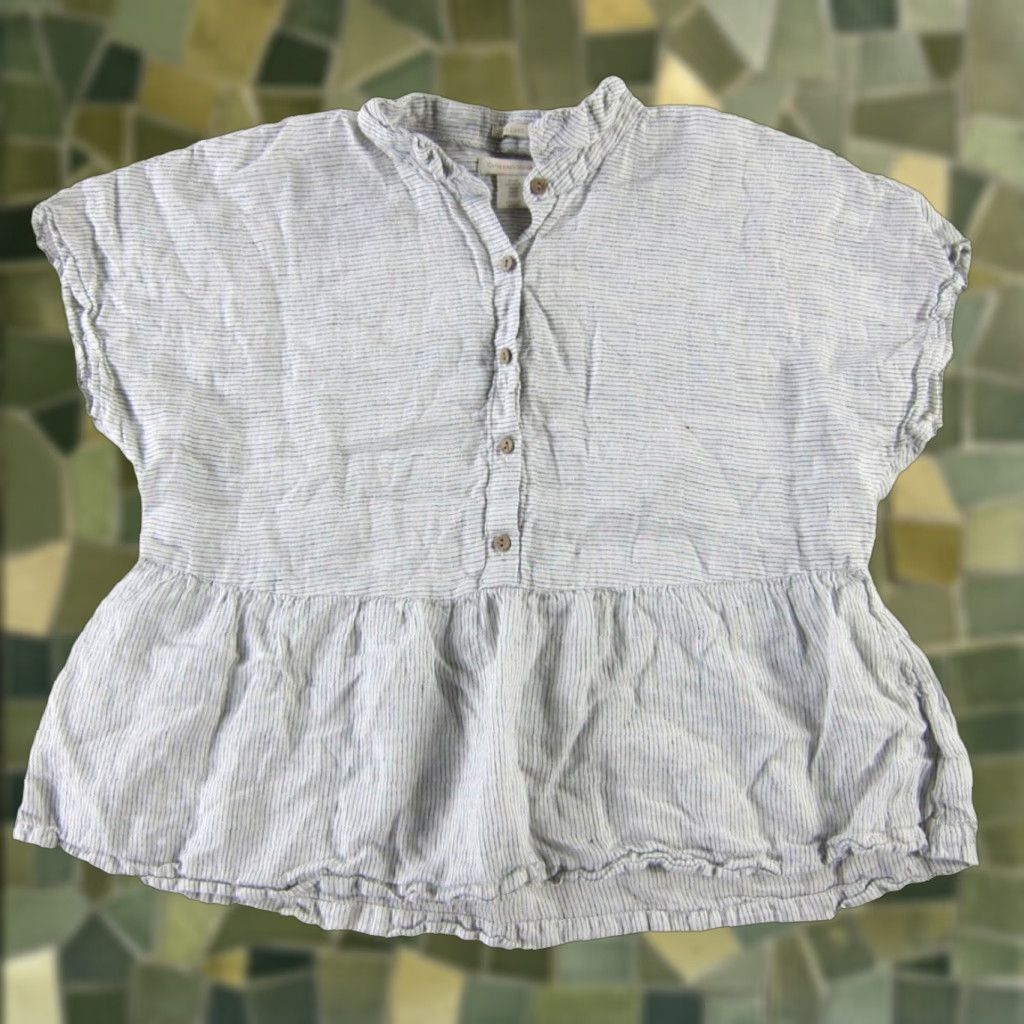 Vintage Catherine Malandrino 100% Linen Ivory Black Stripe Collared Tunic Blouse Medium Size M / US 6-8 / IT 42-44 - 1 Thumbnail