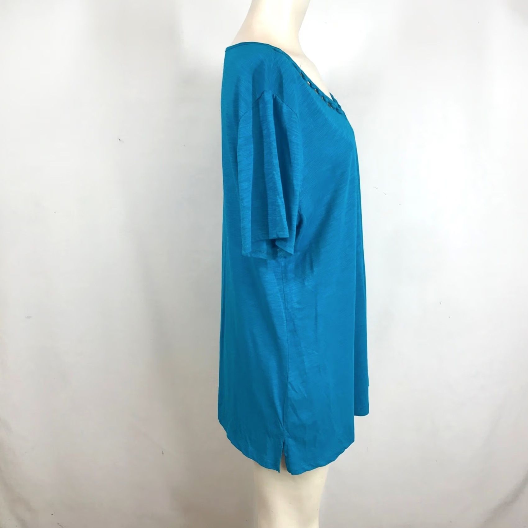 Avenue Avenue Women Teal Blue Lattice V-Neck Tunic Top 14/16 New Size XL / US 12-14 / IT 48-50 - 4 Thumbnail