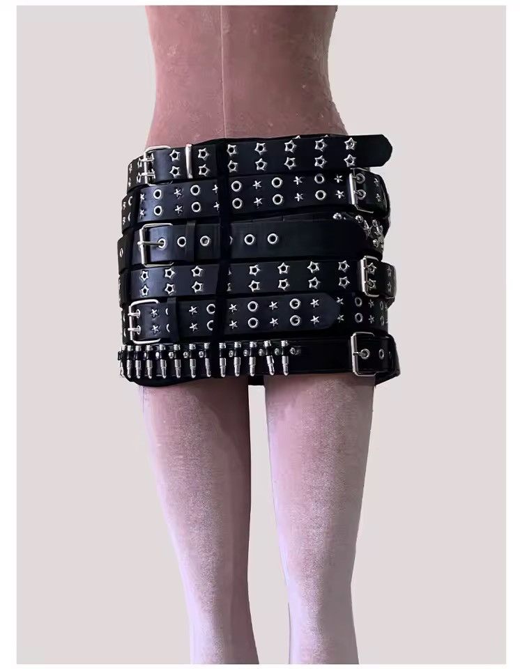 Other Gothic Designer Punk PU Leather Rivet Mini Skirt Size 27" / US 4 / IT 40 - 1 Thumbnail