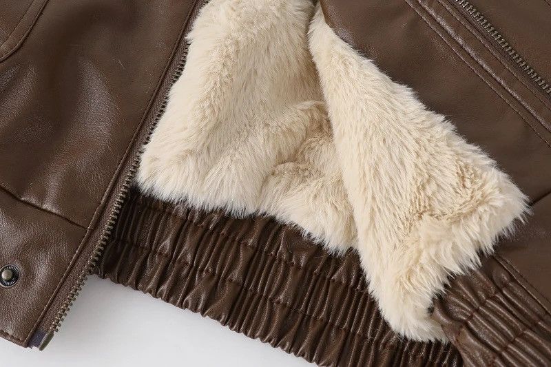 Other Winter Fur PU Leather Vintage Motorcycle Jacket Coat Unisex Size ONE SIZE - 12 Thumbnail
