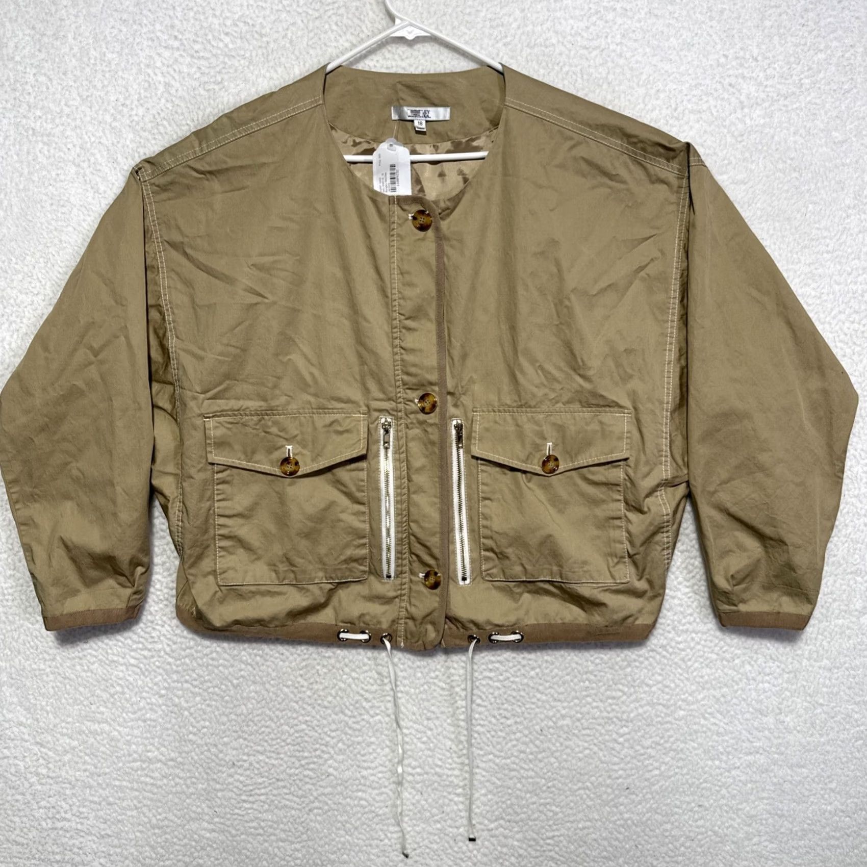 Badgley Mischka Badgley Mischka Womens Jacket Shirt Khaki 18 Off-White Long Sleeve Drawstring 100% Cotton Womens (Regular) 11009240 Size XXL / US 16-18 / IT 52-54 - 3 Thumbnail