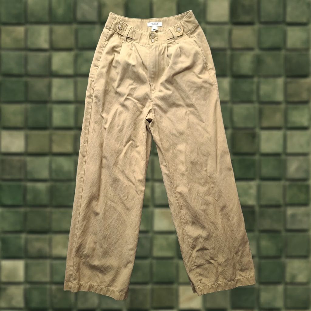 Madewell Madewell Pants Womens 00 24x29 Harlow Regular Fit Wide Leg High Rise Linen Cotton Twill Beige Size 24" / US 00 / IT 34 - 1 Thumbnail