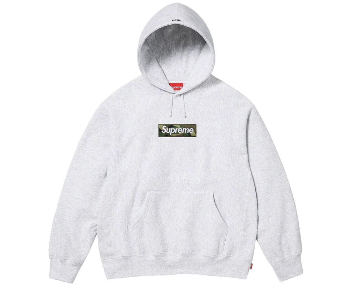 image of Supreme 23Fw Box Logo Hooded Sweatshirt Ash Grey In Hand, Men's (Size 2XL)