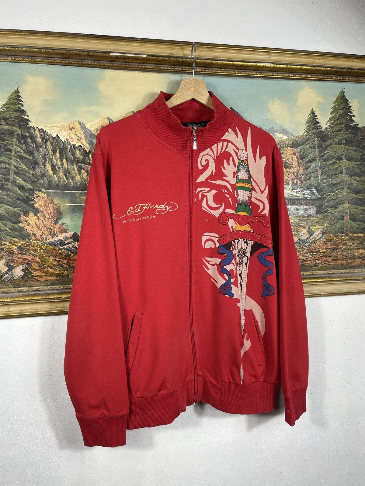 Christian Audigier × Ed Hardy × Vintage Ed Hardy Retro 00s Hoodie With Crystals Affliction Grunge Size XL / US 12-14 / IT 48-50 - 4 Thumbnail