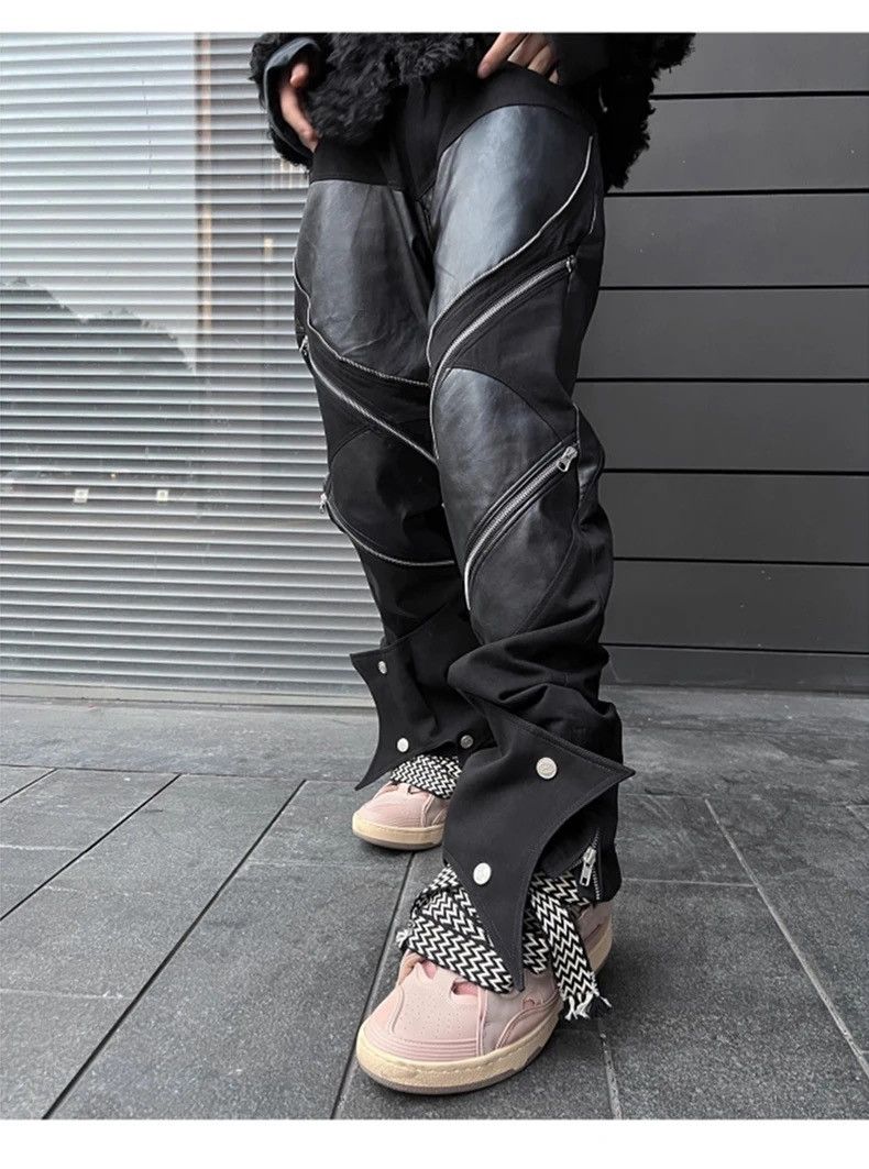 Designer × Vintage Patchwork Faux Multiple Zippers Jeans Trousers Leather Pants Size US 30 / EU 46 - 4 Thumbnail