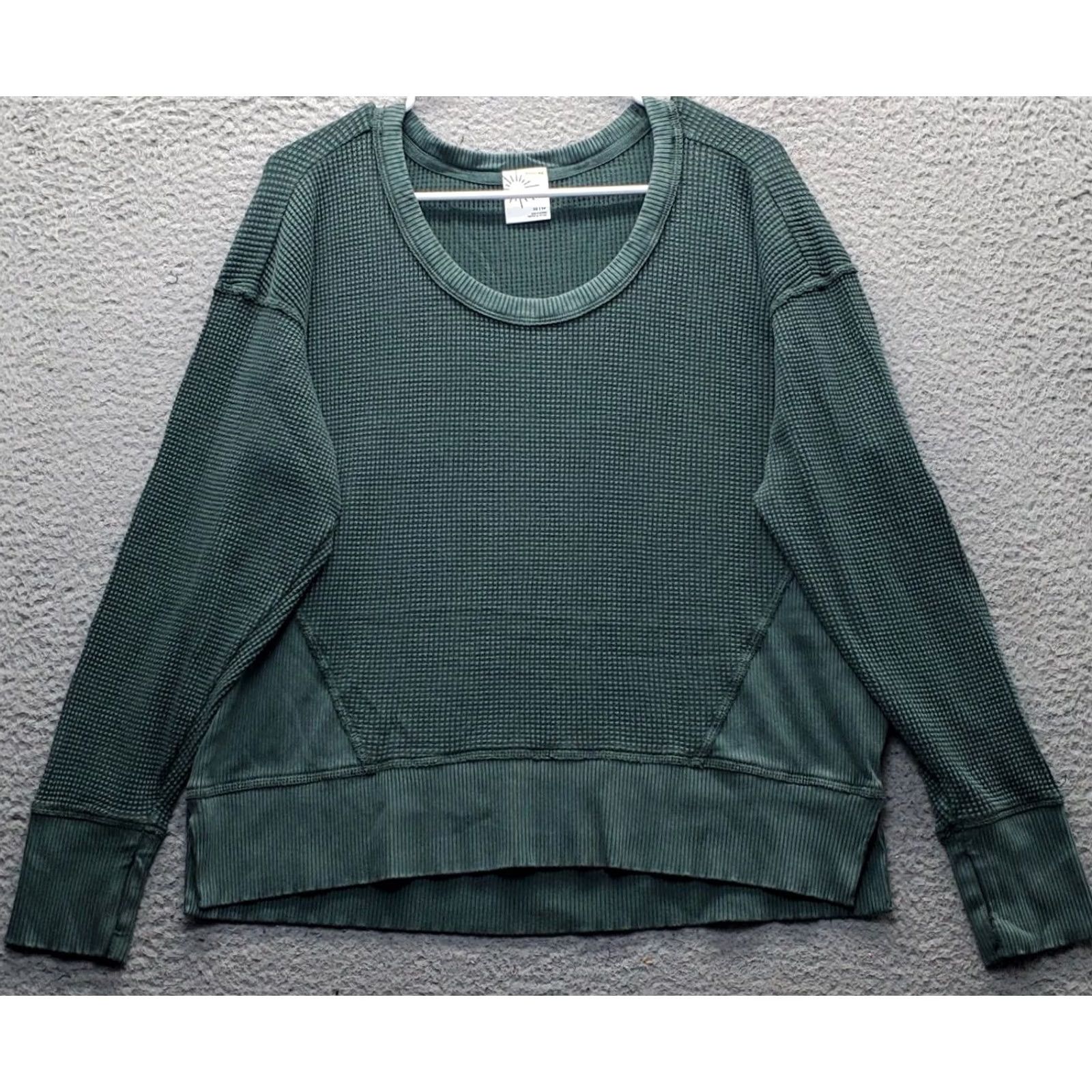 Vintage Offline by Aerie Womens XS Green Oversized T-Shirt Slit Round Neck Knit Casual Shirts Size XS / US 0-2 / IT 36-38 - 2 Thumbnail
