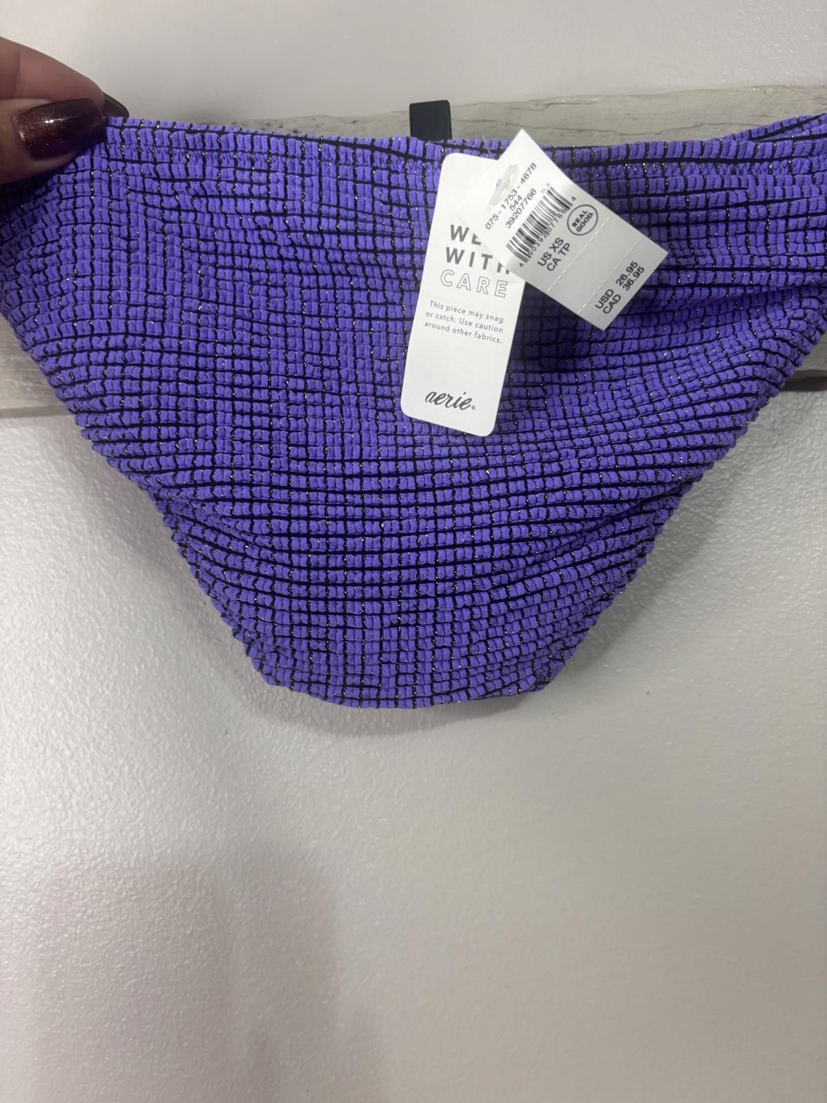 Designer Aerie Purple Textured Bikini Bottom - XS/Tp Size ONE SIZE - 5 Thumbnail