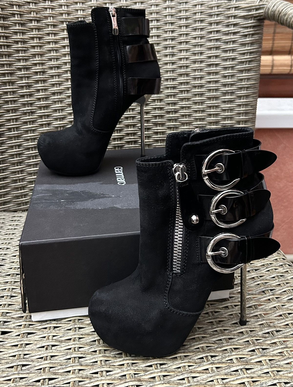Vintage Gianmarco Lorenzi Suede Belted Zipper Metal Stiletto Heels Size US 5 / IT 35 - 6 Thumbnail