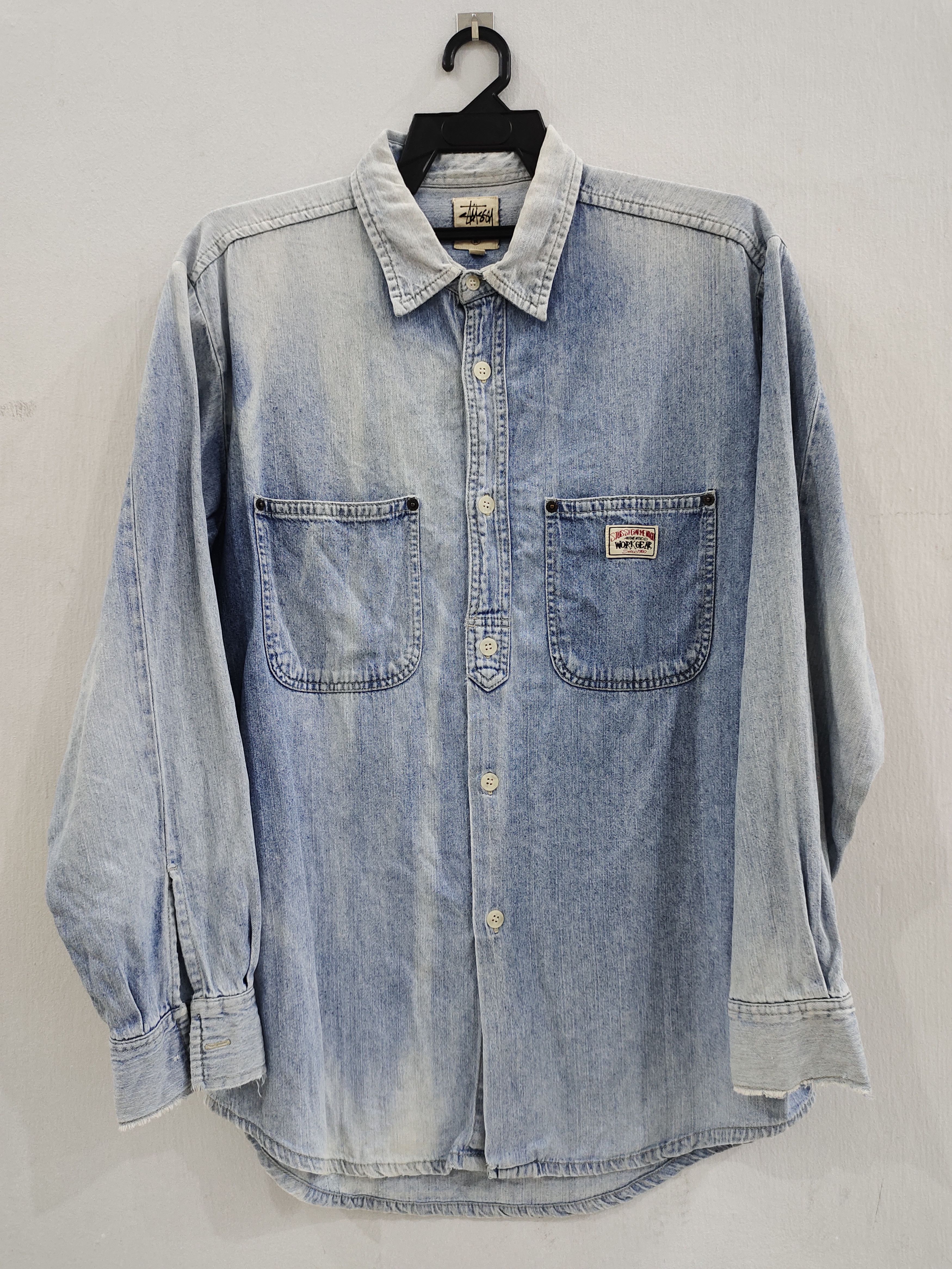 image of Vintage Distressed Stussy Garment. Co Workgear in Faded Blue, Men's (Size Medium)
