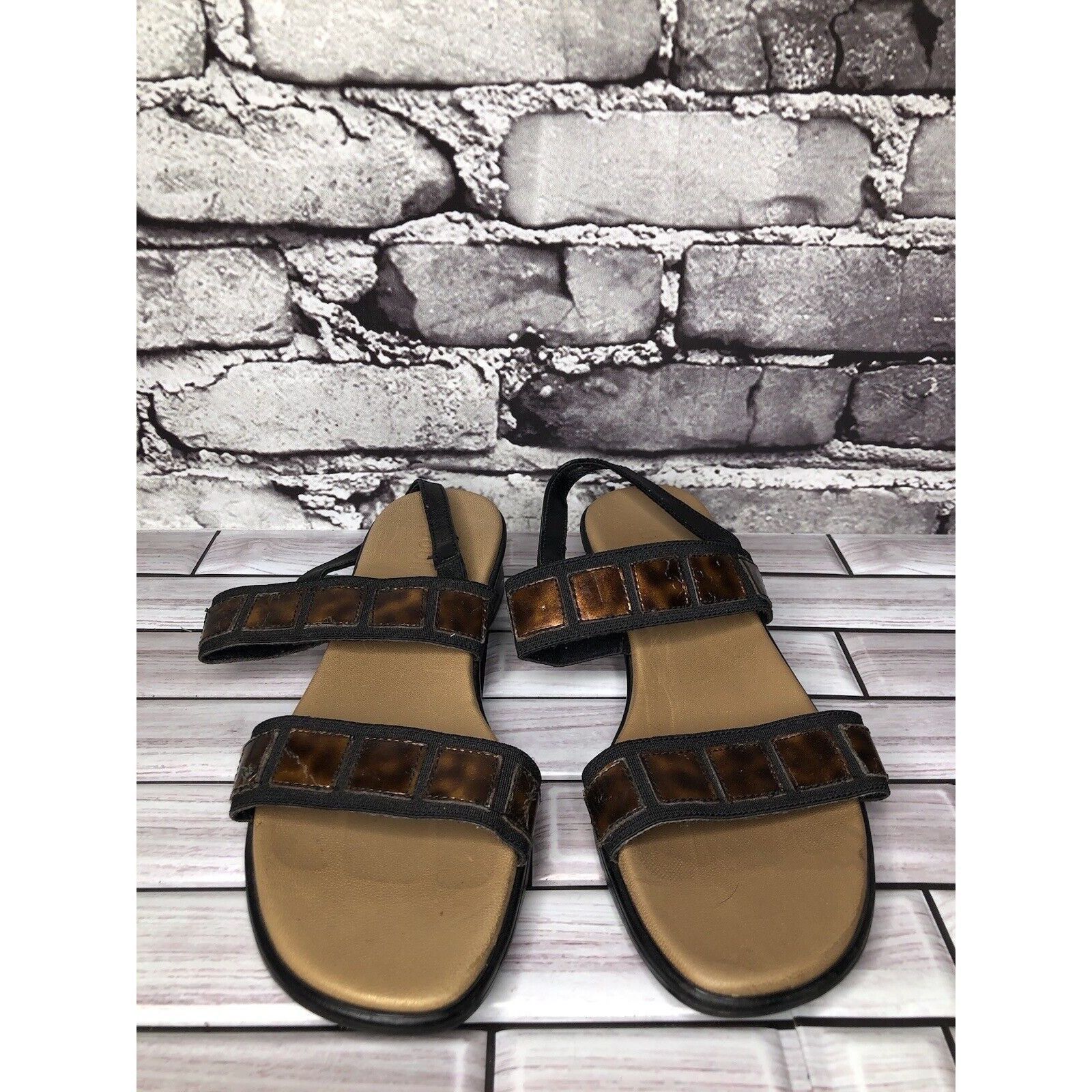 Other Munro Brown Synthetic Textile Comfort Heel Slingback Sandals Size US 5.5 / IT 35.5 - 2 Thumbnail
