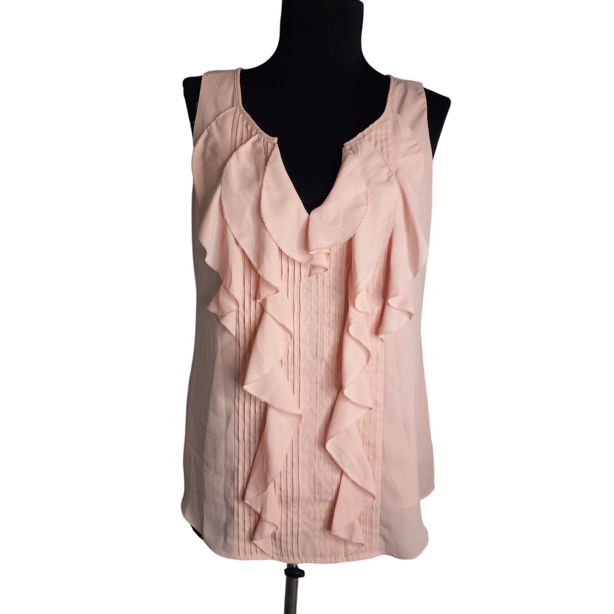 White House Black Market WHBM XS Blouse Top Ruffled Sleeveless Chiffon Pink Sheer Lin Size XS / US 0-2 / IT 36-38 - 1 Thumbnail