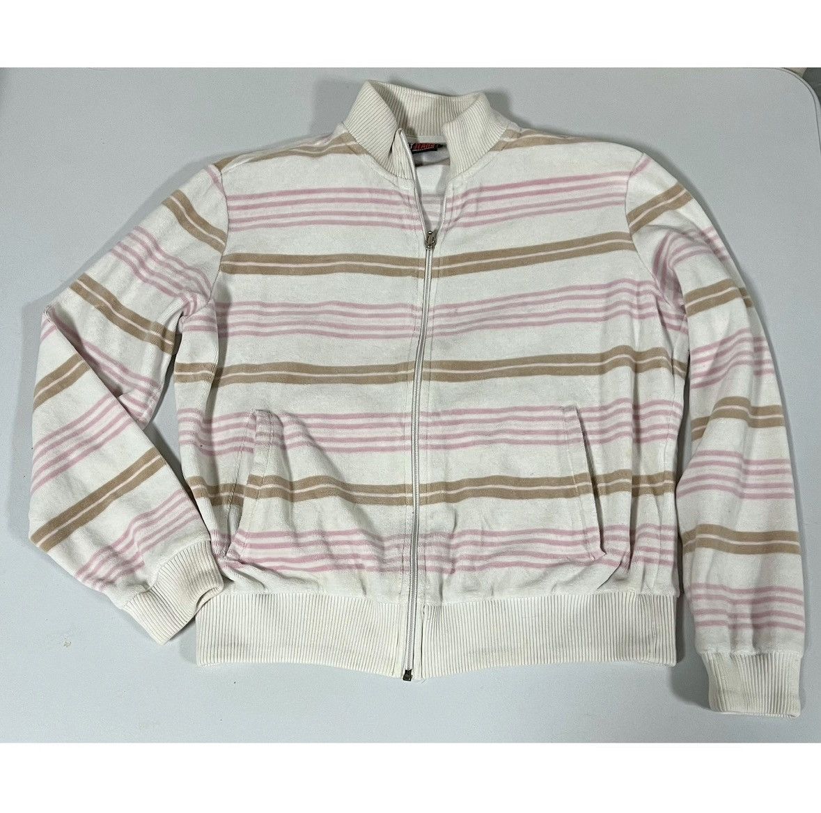 Jones New York Striped Velour Sweater Sweatshirt Track Jacket Size S 🎀✨ Size S / US 4 / IT 40 - 1 Thumbnail