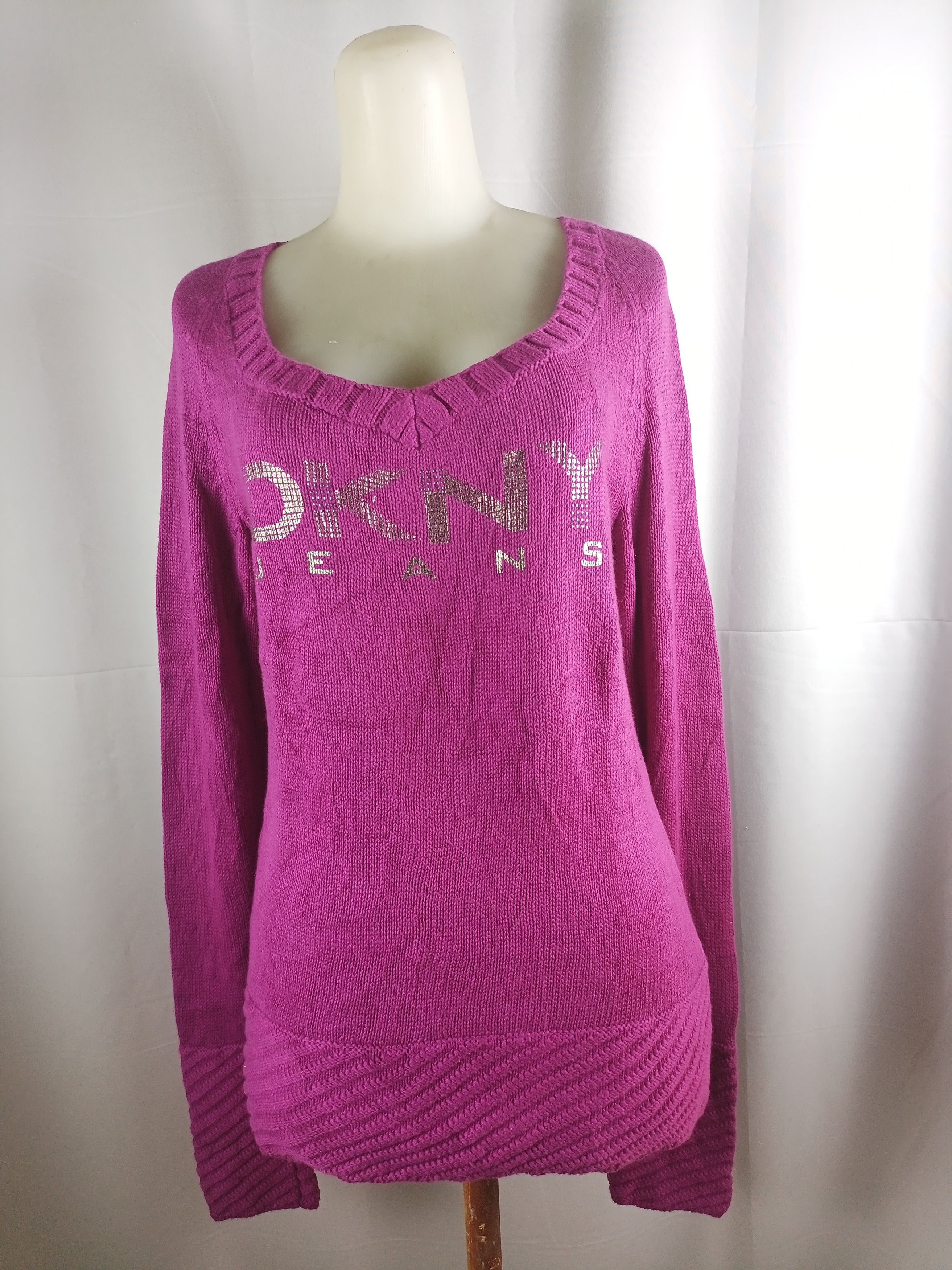 DKNY DKNY JEANS Donna Karan Knitted Sweater V-Neck Size L / US 10 / IT 46 - 1 Thumbnail