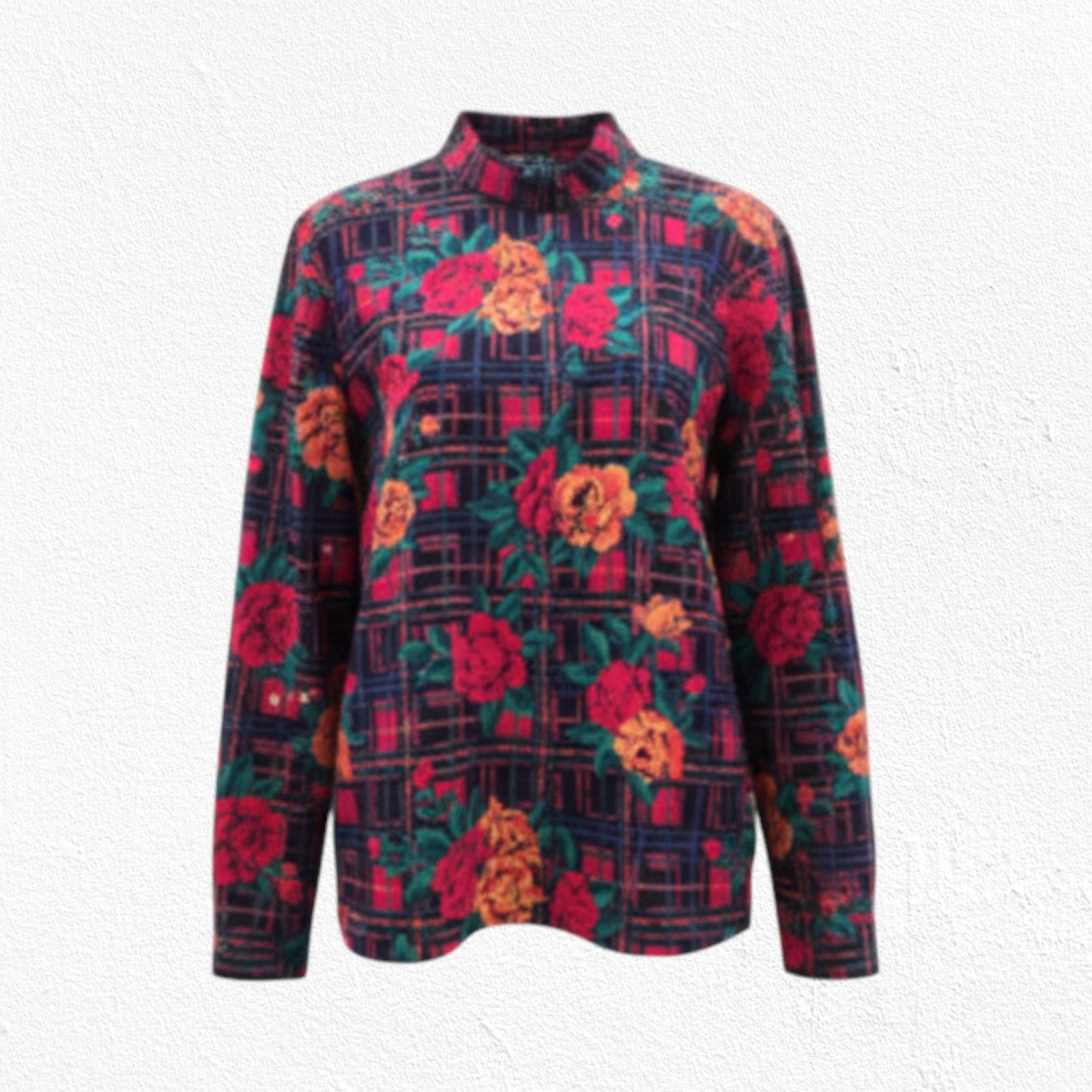 Vintage 80s Floral Plaid Long Sleeve Blouse Size 14 Size XL / US 12-14 / IT 48-50 - 1 Thumbnail