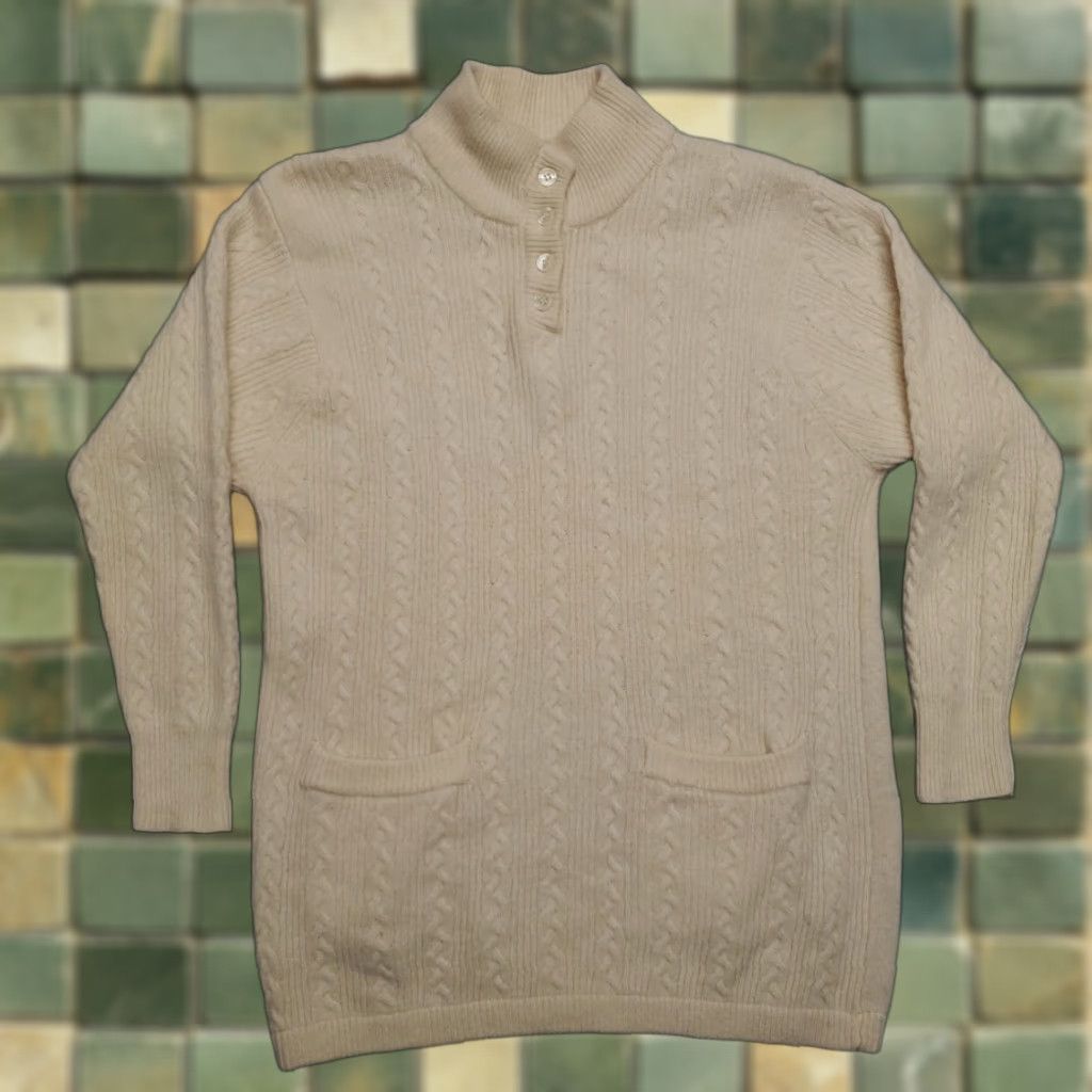 Vintage VINTAGE Maggie Sport Sweater Womens L Cream Angora Wool Blend Wool Angora Lambswool Knit Pullover 3/4 Sleeve High Neck Solid Casual Womens L Size L / US 10 / IT 46 - 1 Thumbnail