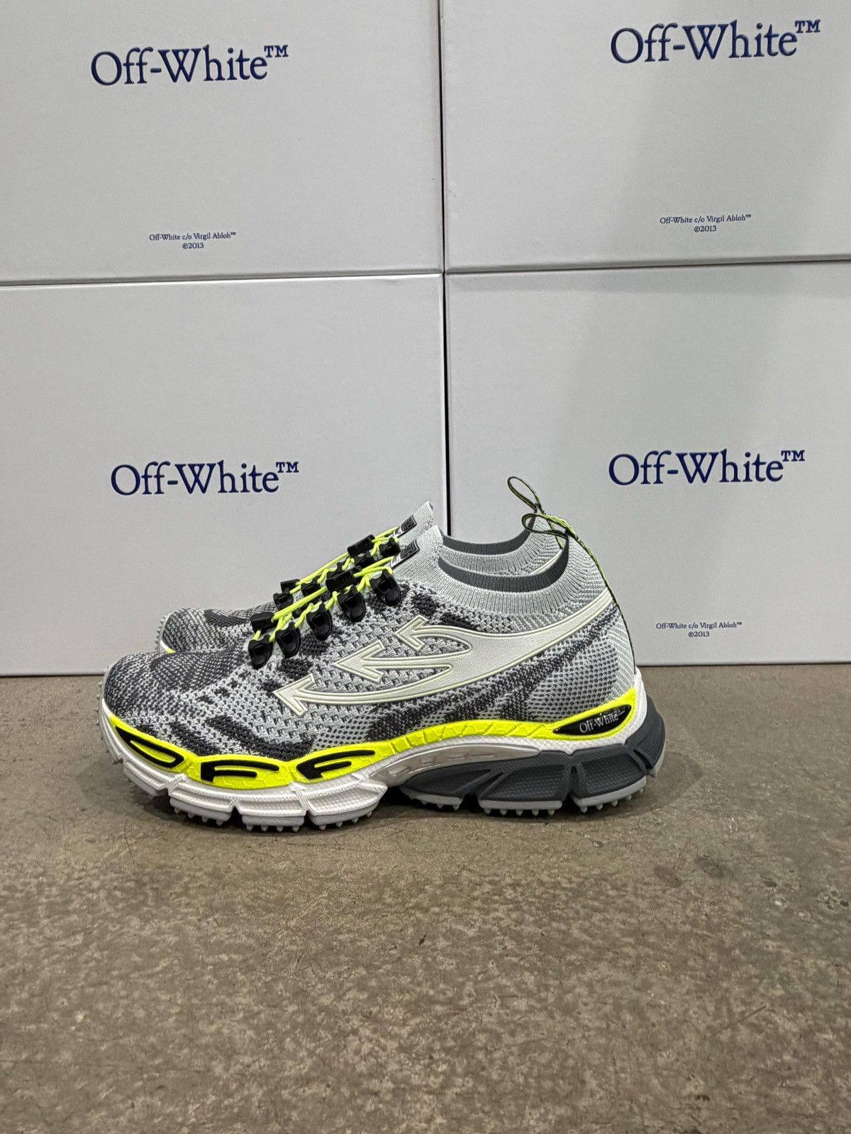 Off-White OFF-WHITE - Be Right Back Knit Light Sneakers Grey Yellow Size US 12 / EU 45 - 2 Thumbnail