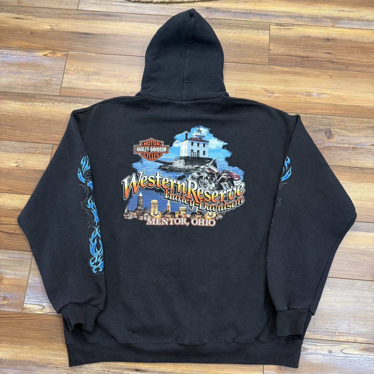 Harley Davidson Vintage Black Harley Davidson Blue Lightning Flames Hoodie Size US XL / EU 56 / 4 - 2 Thumbnail