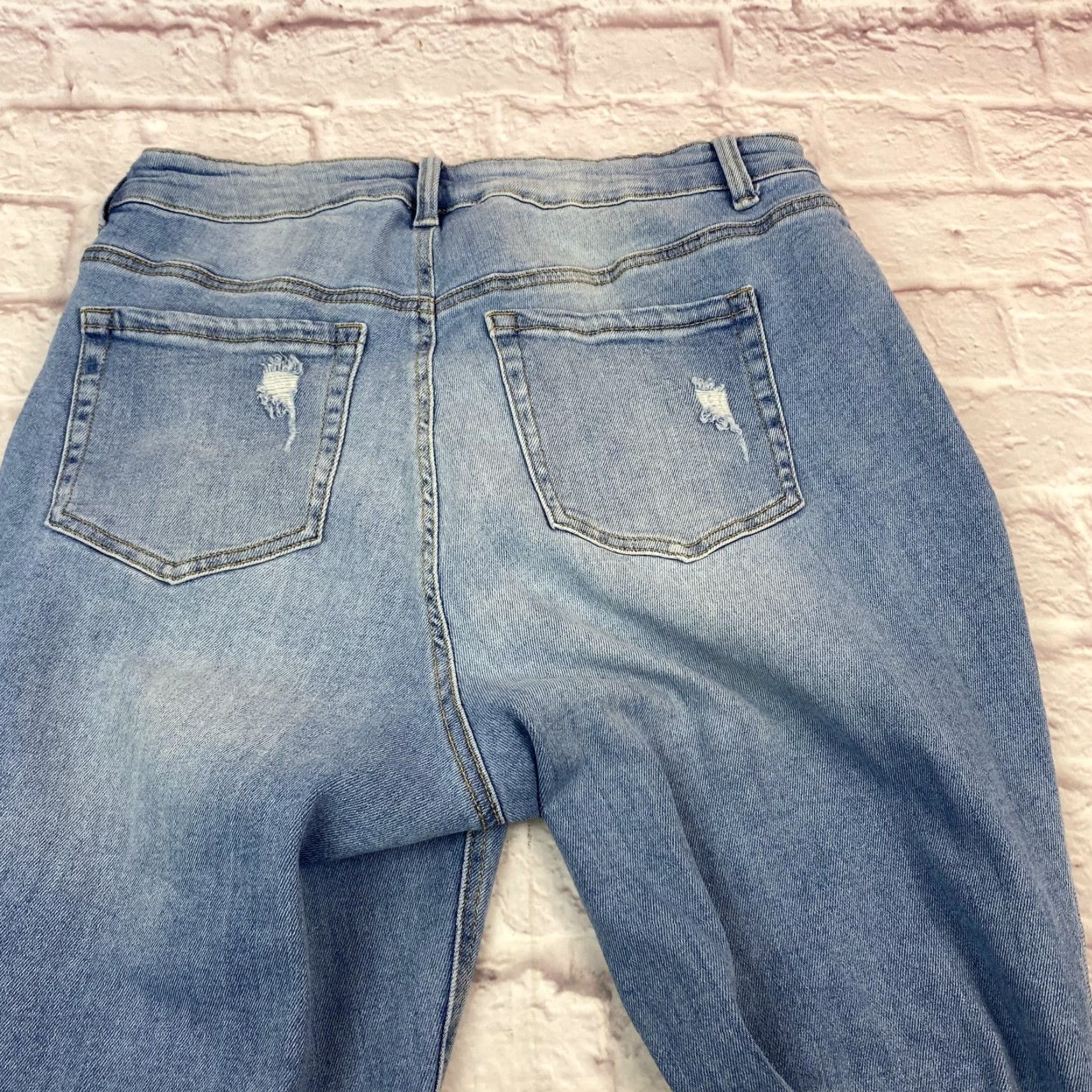 Denime Wax Jean Jeans Womens 18 Light Wash Distressed Ripped Stretch Denim Raw Hem Size 40" / US 18 - 3 Thumbnail