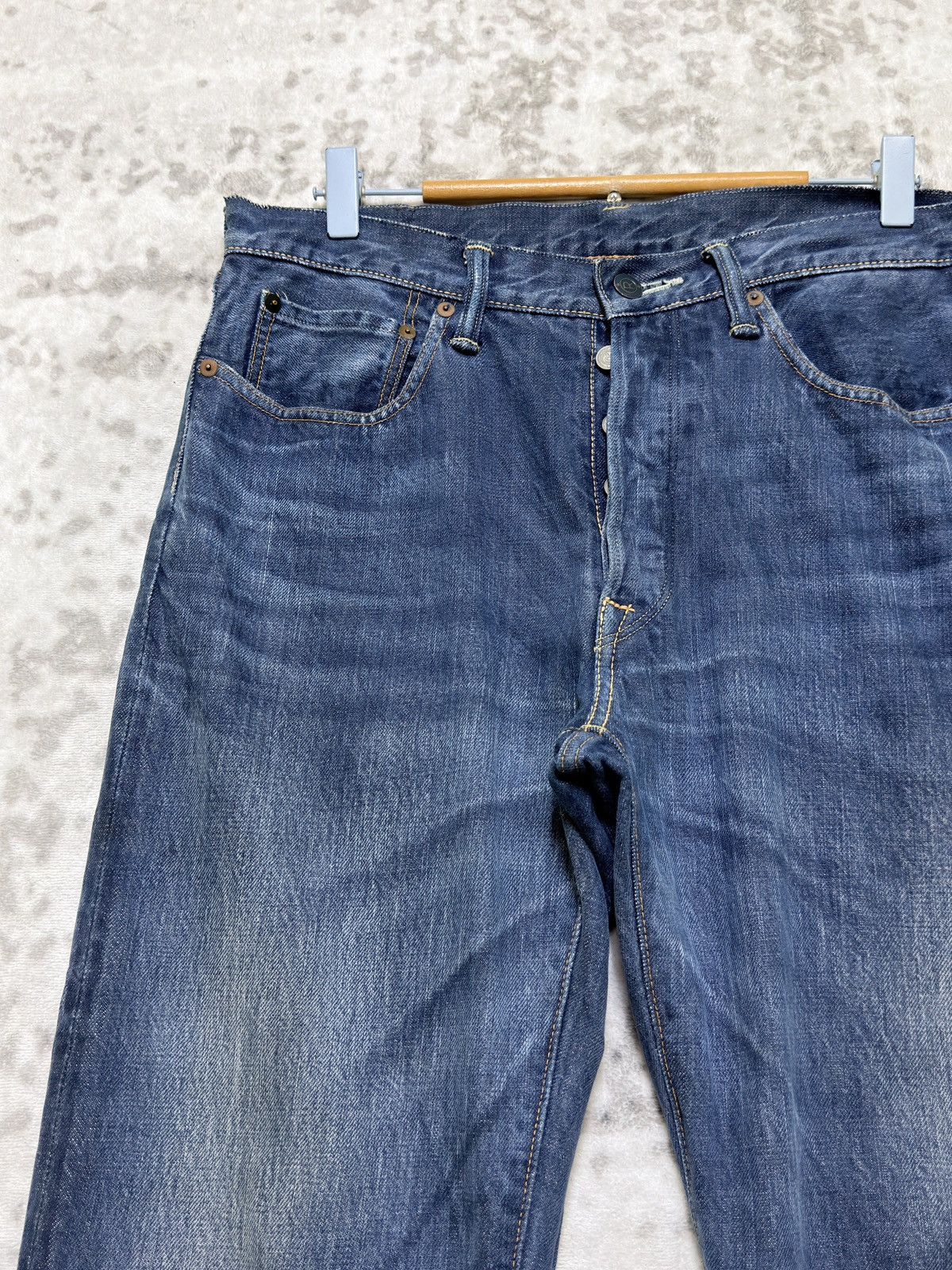 45rpm Vintage 45RPM Selvedge Indigo Button Fly Fade Denim Jeans Size US 32 / EU 48 - 4 Thumbnail