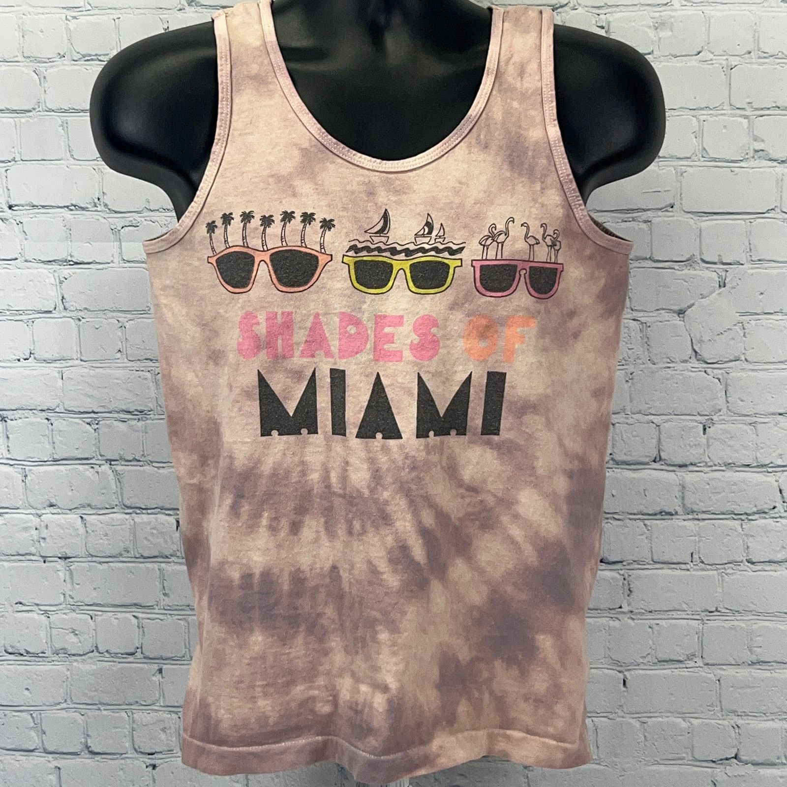 Fruit Of The Loom Vintage 80s Shades of Miami Florida Tank Top T Shirt Beige S Size US S / EU 44-46 / 1 - 2 Thumbnail
