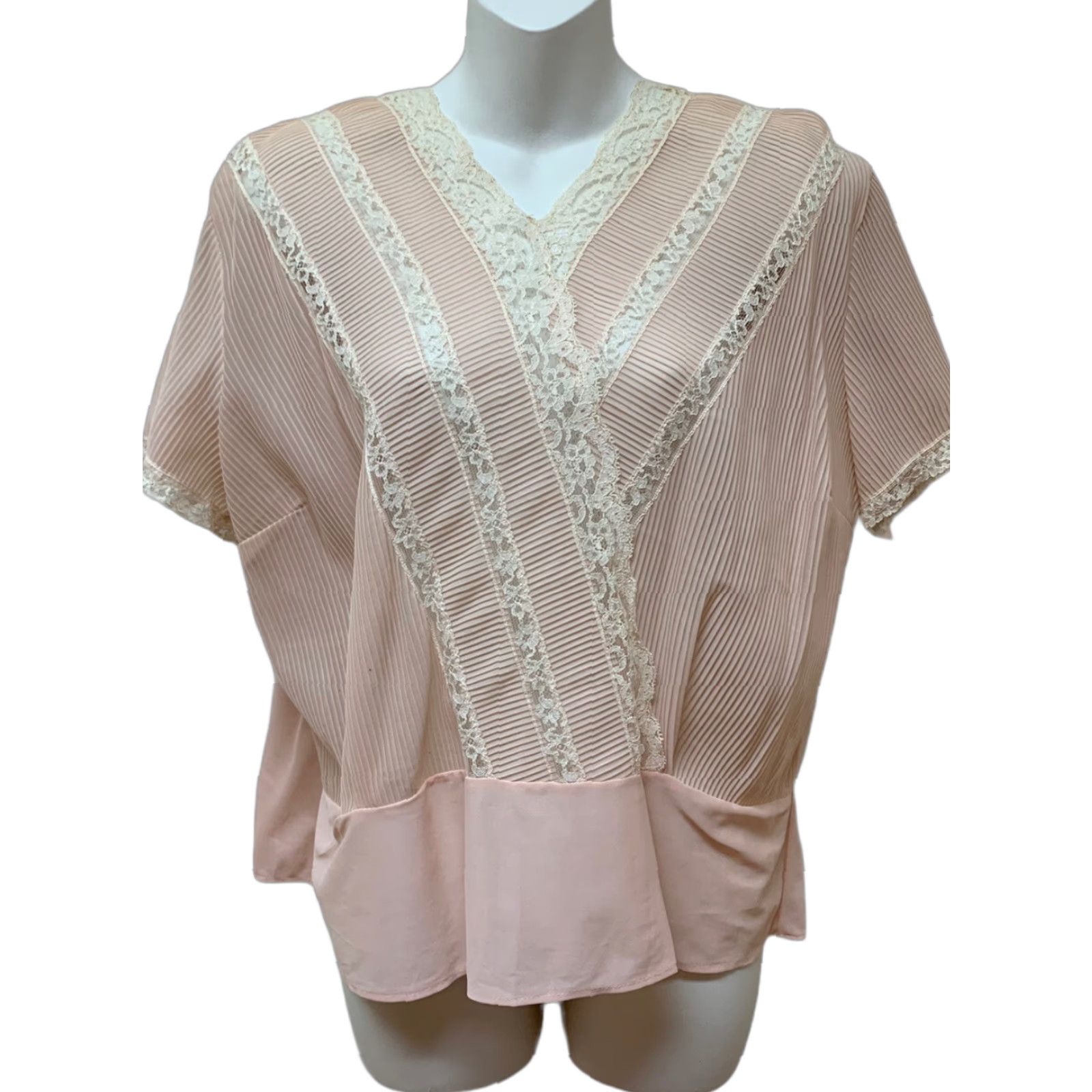Vintage Vintage Top Short Sleeve Sheer Pin Tuck Pleated Lace Cottagecore Romantic M Pink Size M / US 6-8 / IT 42-44 - 1 Thumbnail
