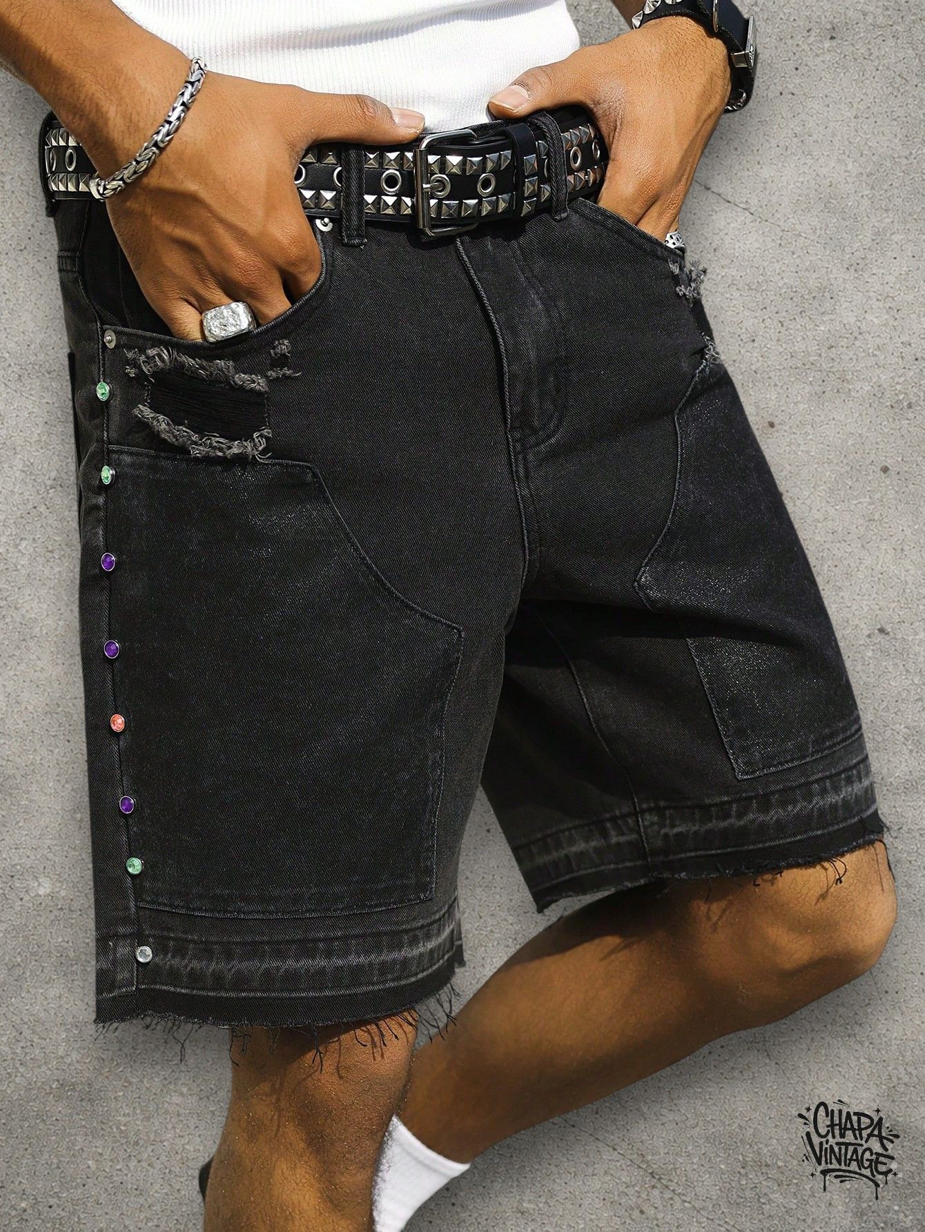 Japanese Brand Distressed gray jeans shorts Size US 32 / EU 48 - 2 Thumbnail