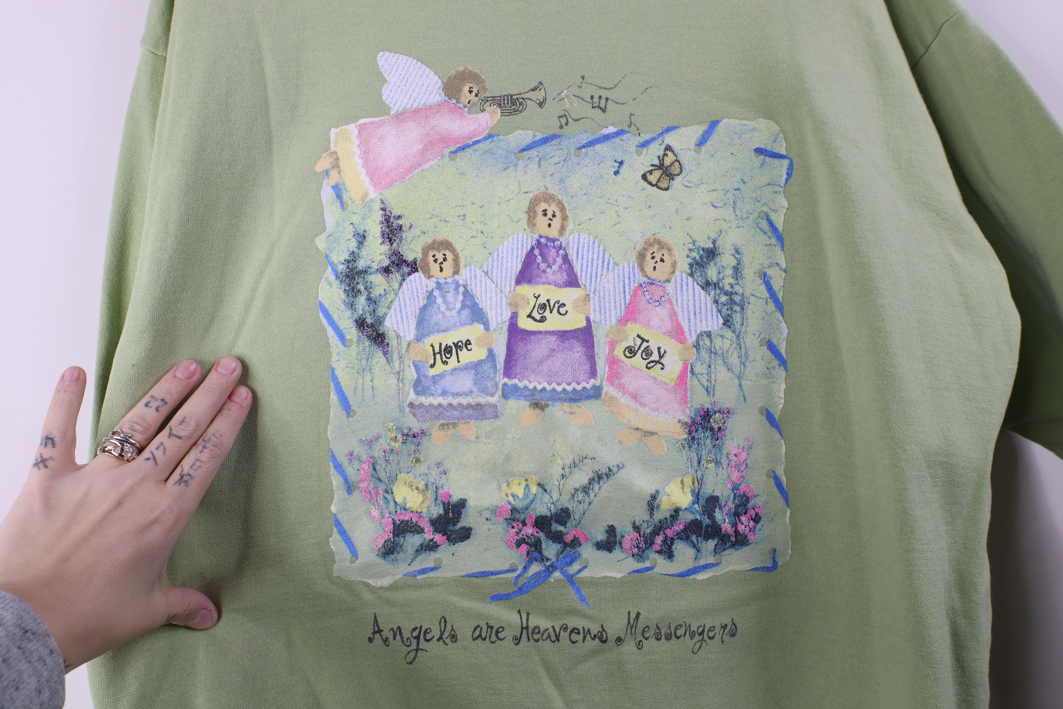 Vintage Vintage 90s Streetwear Angels Layered Sweatshirt Green Size XL / US 12-14 / IT 48-50 - 4 Thumbnail