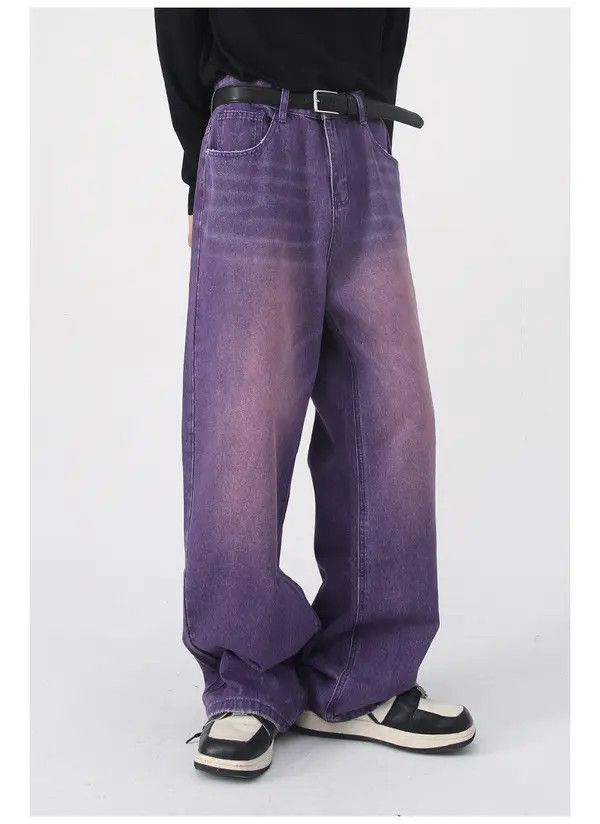 Japanese Brand x Ami Purple Vintage Washed Distressed Loose Straight Jeans Size US 34 / EU 50 - 6 Thumbnail