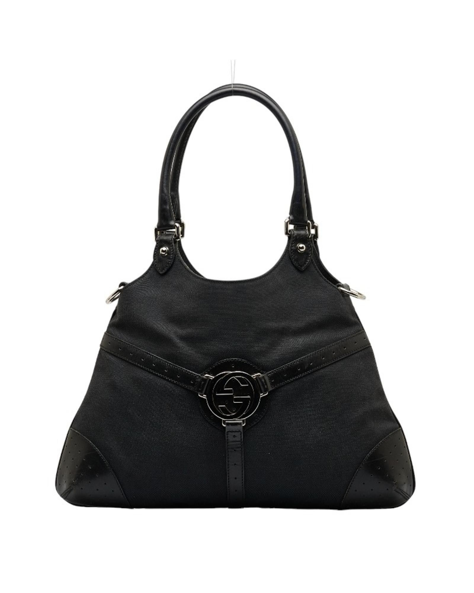 image of Gucci Versatile Black Canvas Handbag With Open Closure, Women's