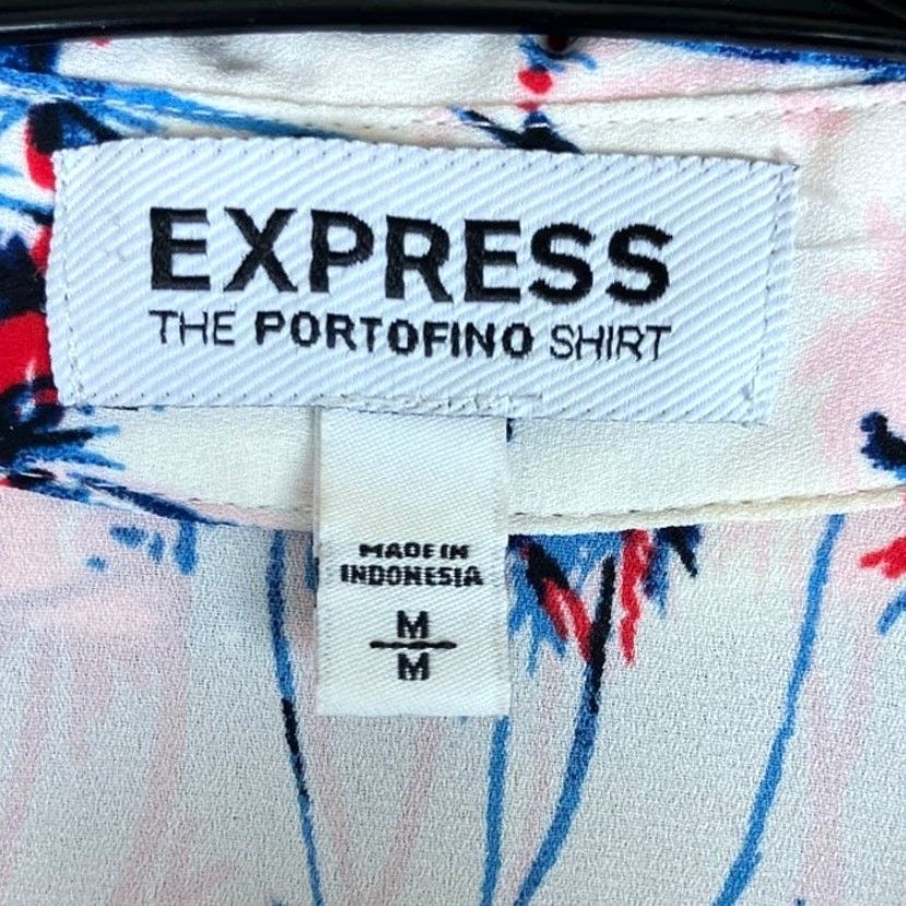 Express Express Blouse White Palm Tree Portofino V-Neck Button Down Sheer M Womens Size M / US 6-8 / IT 42-44 - 6 Thumbnail