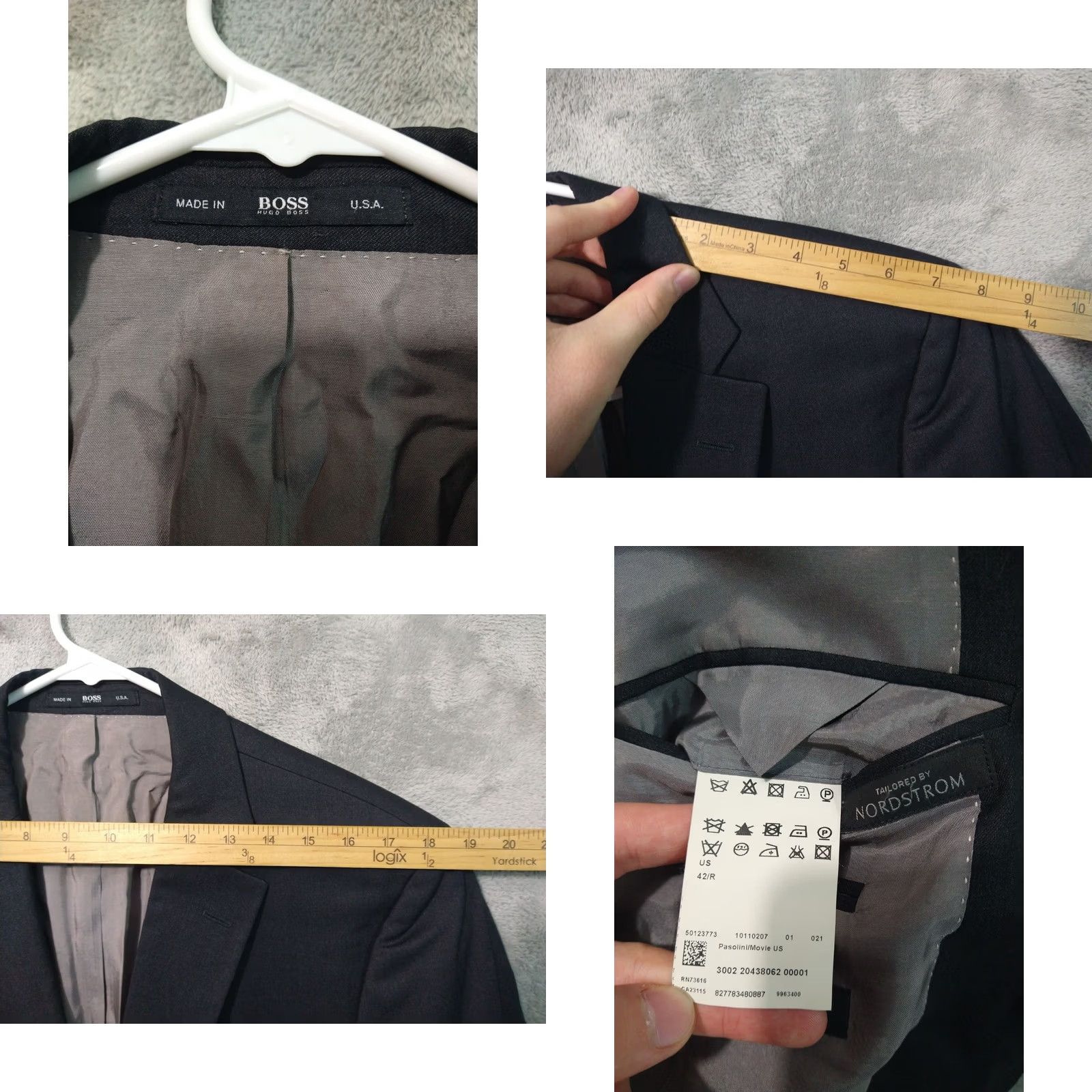Hugo Boss HUGO BOSS Blazer Mens 42R Gray Wool 2 Piece Suit Jacket 2-Button Notch Lapel Regular Fit Vintage No Size 42R - 8 Thumbnail
