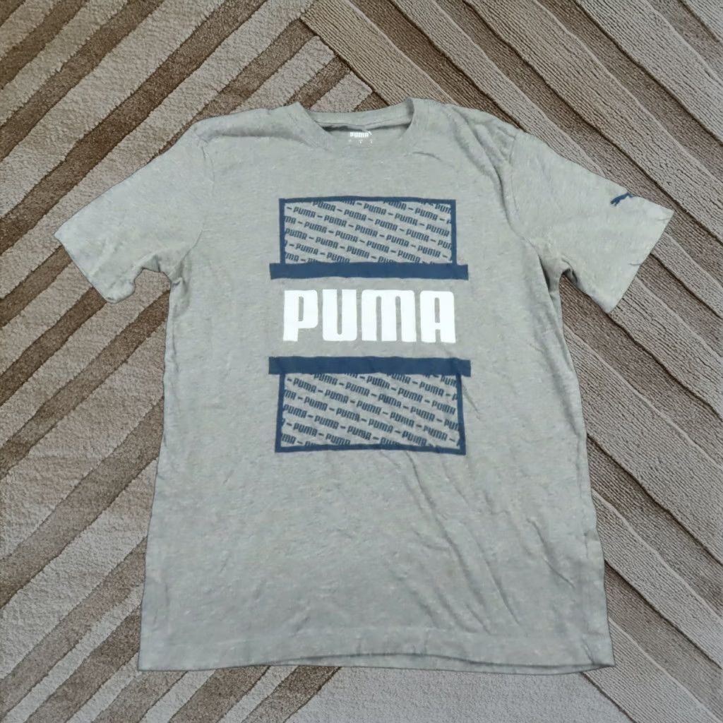 Puma Shirt Mens Small Gray Athletic Training Sports Tee Big Logo Graphic T-Shirt, Men's