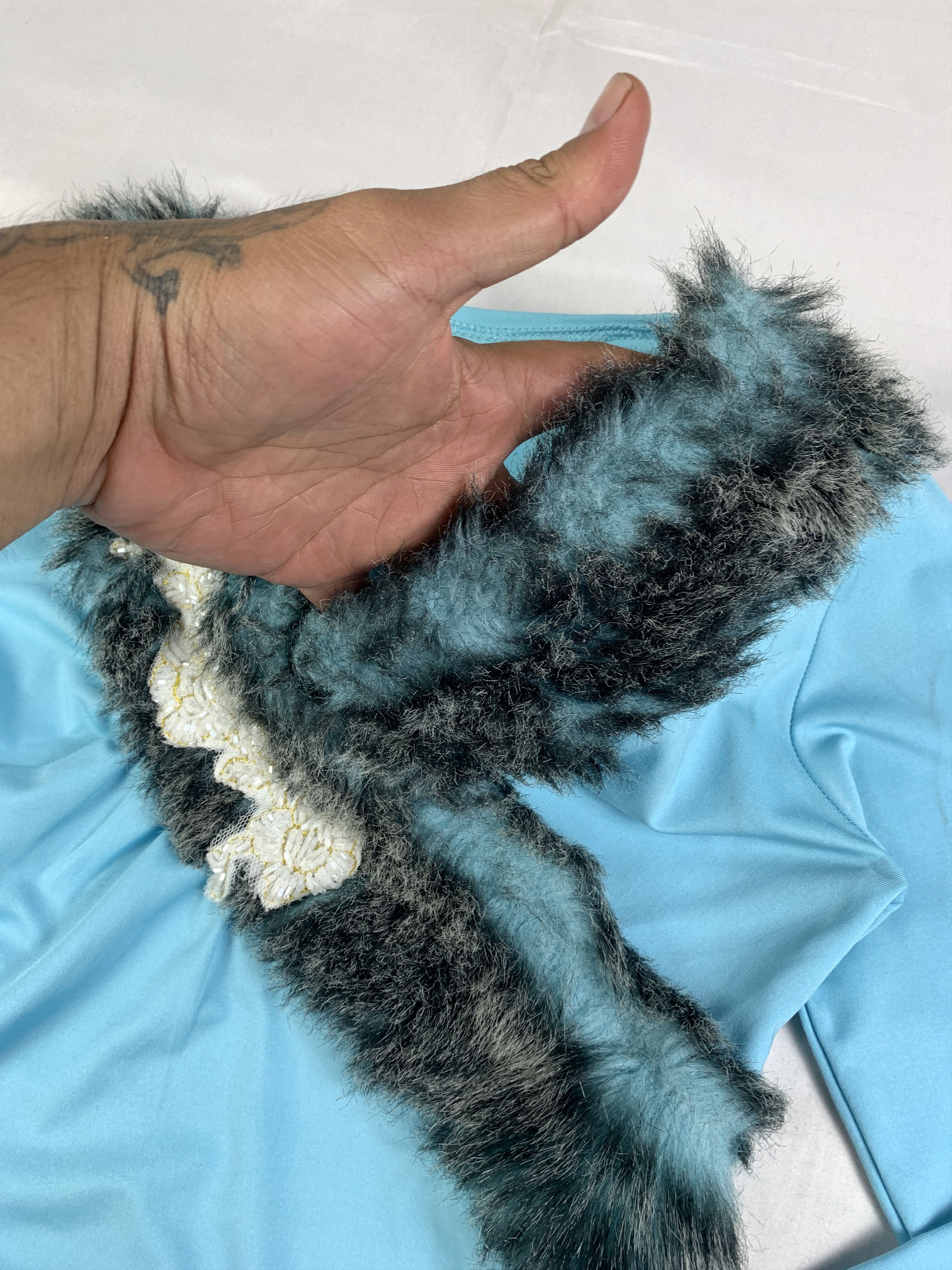 Japanese Brand Baby Blue Faux Fur Asymmetrical Elastane Top (S to M) Size S / US 4 / IT 40 - 5 Thumbnail